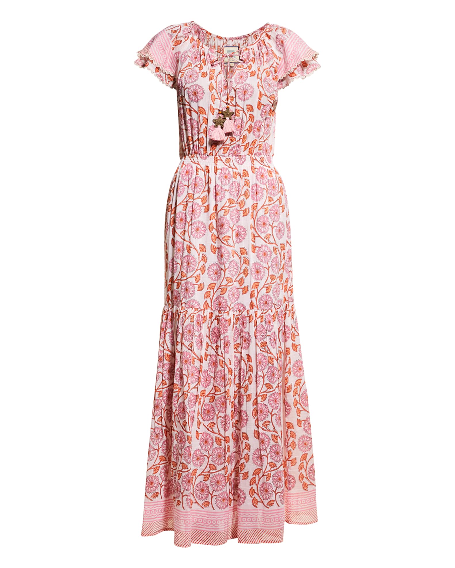Alicia Bell Eva Floral Cotton-Silk Tassel-Tie Maxi Dress | Neiman Marcus