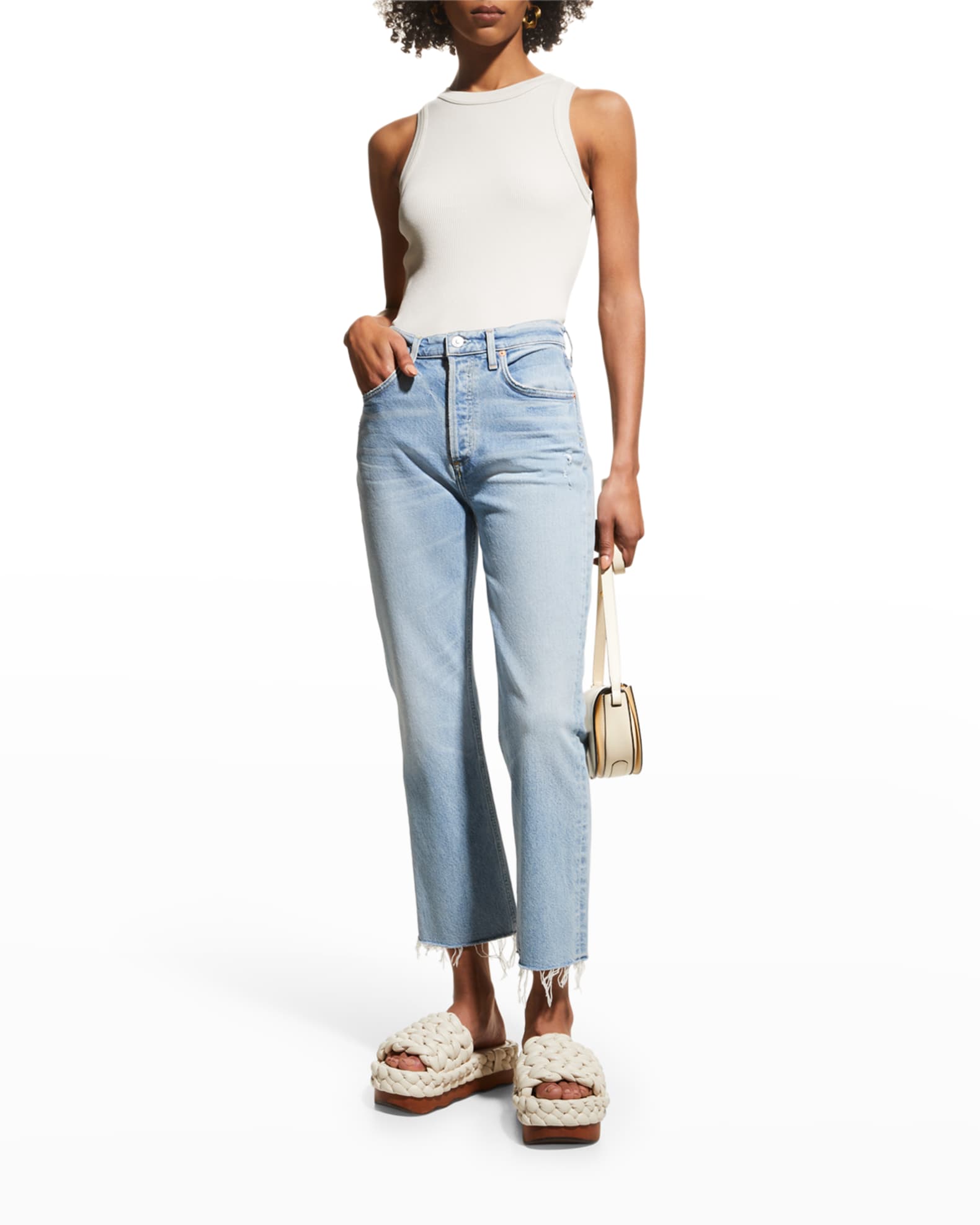 Citizens of Humanity Isola Cropped Raw Hem Bootcut Jeans | Neiman Marcus
