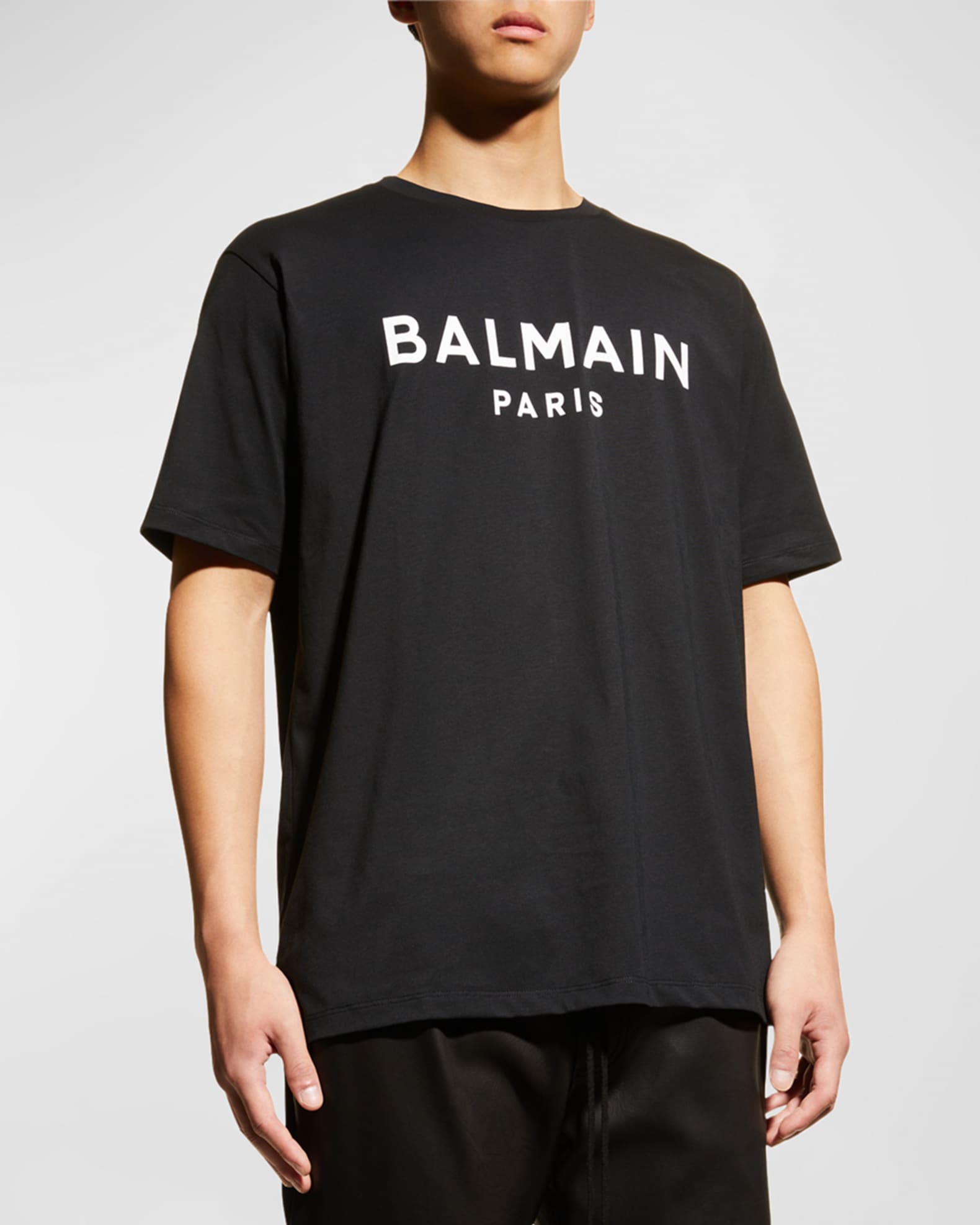 【関税＆送料込み】Balmain Black Crew Neck T-Shirt With Log Balmain Men's Logo Crew T-Shirt | Neiman Marcus