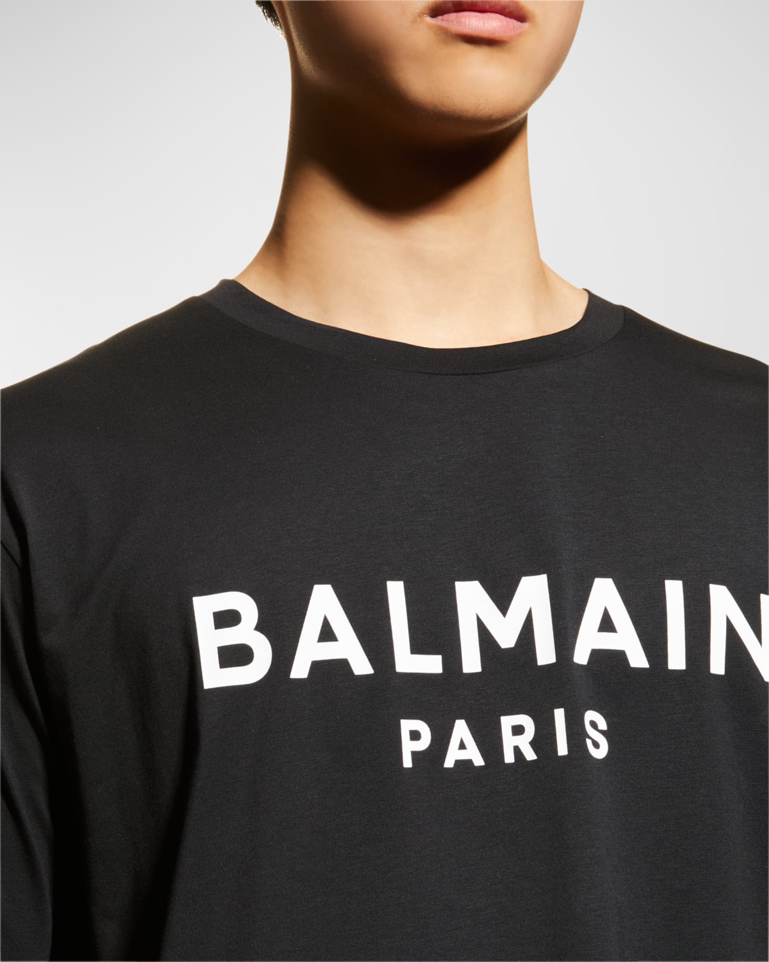 Tシャツ・カットソー BALMAIN BLACK COTTON CREWNECK T-SHIRT WITH LOGO Balmain Black Crewneck T-shirt With Logo Print In Cotton Man