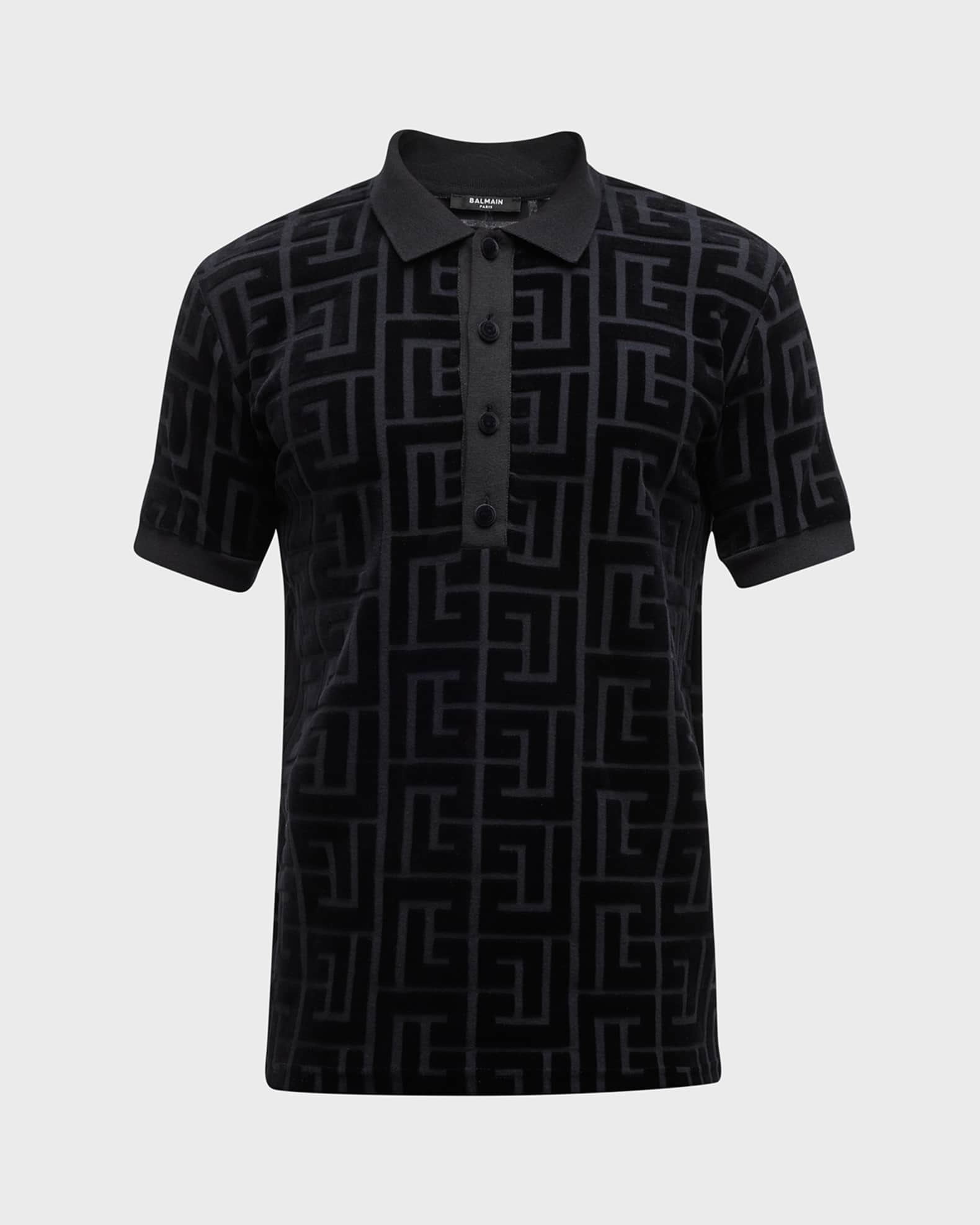 Balmain Velvet Maxi Monogram Polo Shirt in Black for Men Mens T-shirts Balmain T-shirts 
