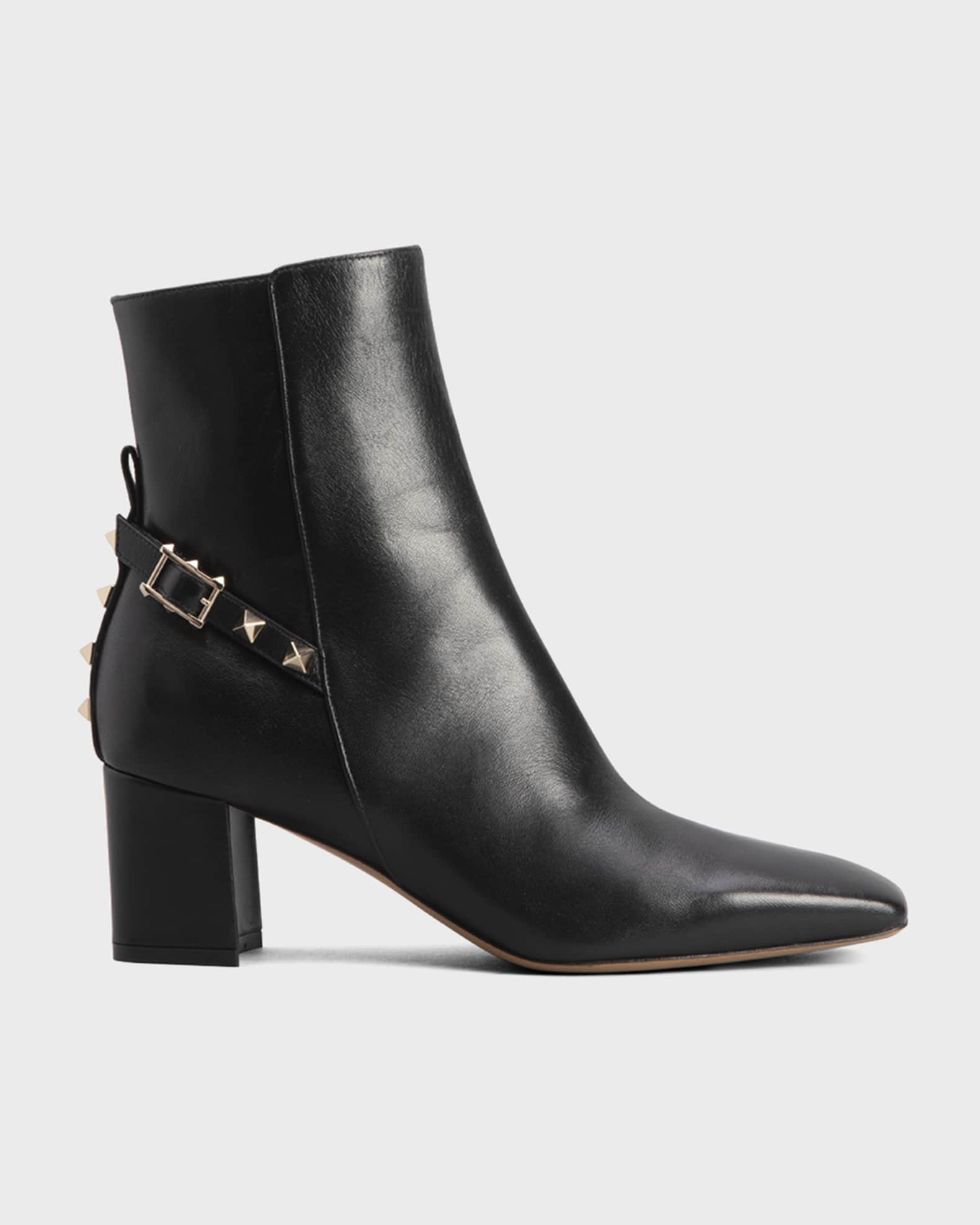 Valentino Garavani Rockstud Leather Block-Heel Booties | Neiman Marcus