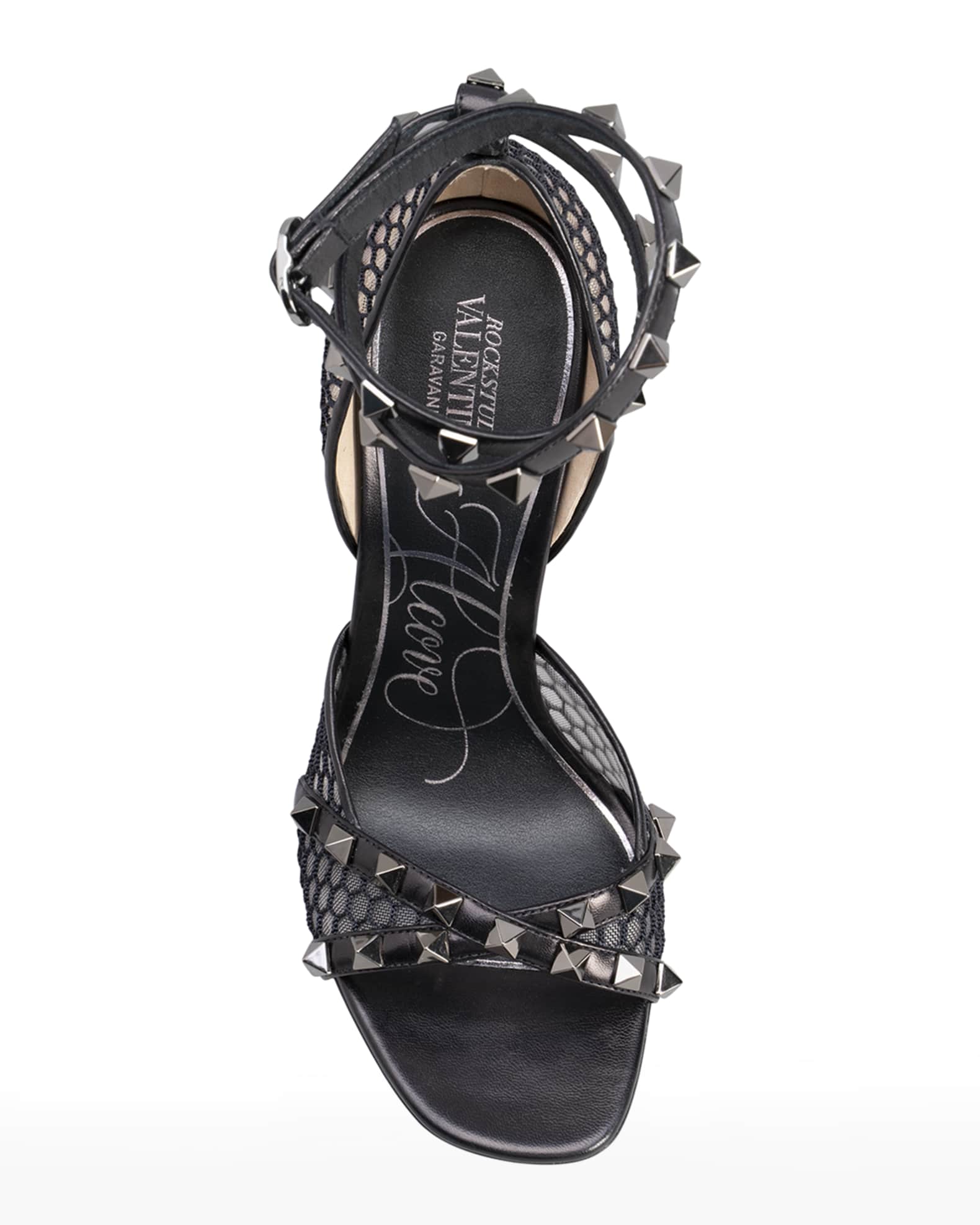 Valentino Garavani Rockstud Fishnet Ankle-Wrap Stiletto Sandals ...