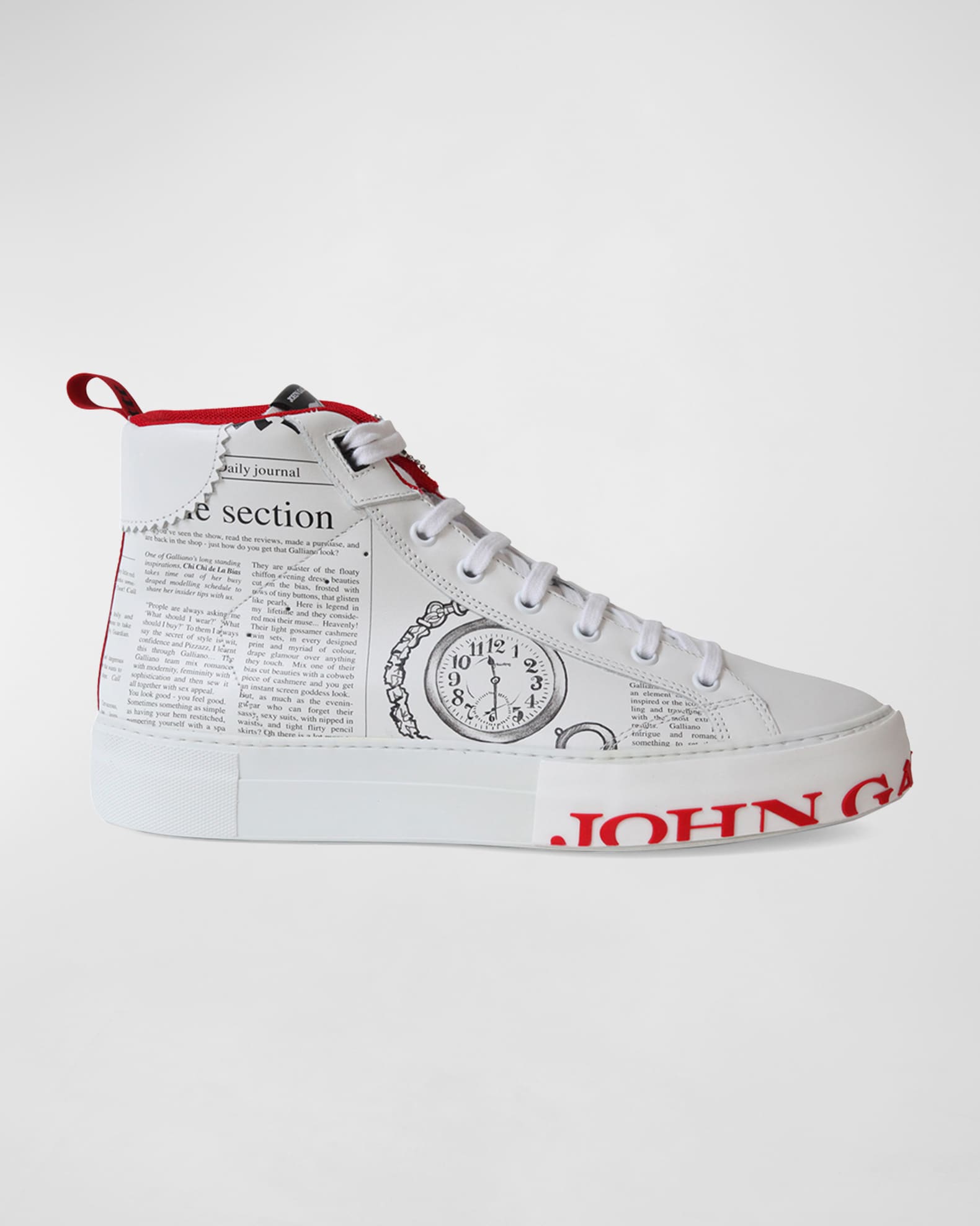 John Galliano Studded Leather High Top Sneakers in Red