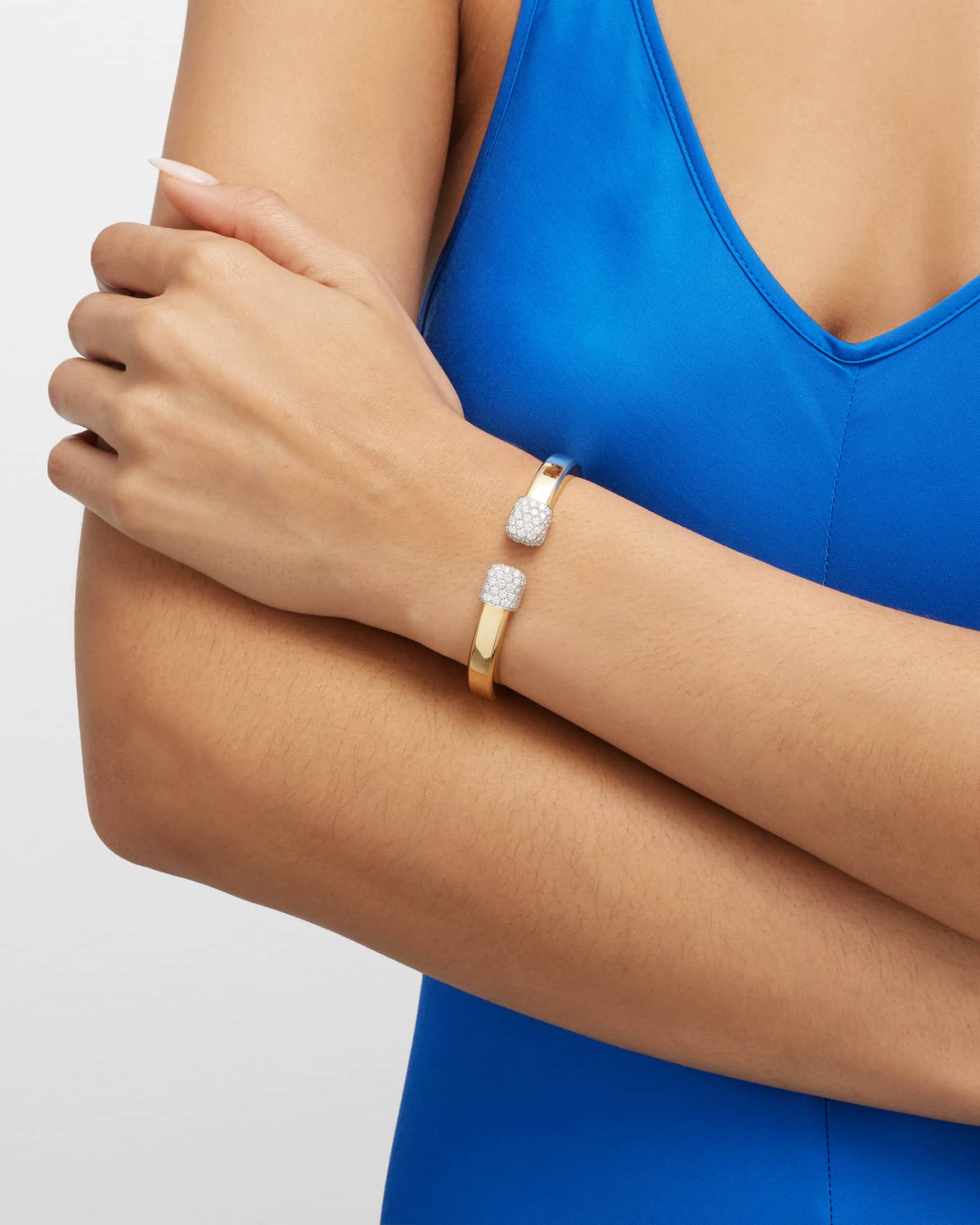 18K Polished Gold Sugar Cube Bracelet w/ Diamonds 1