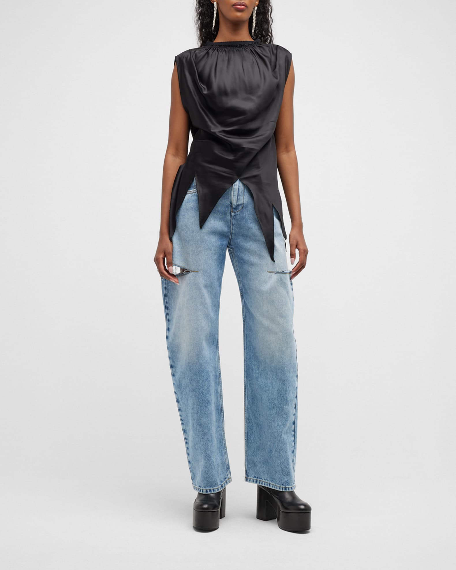 Maison Margiela Slash-Sides Wide-Leg Denim Pants - Bergdorf Goodman