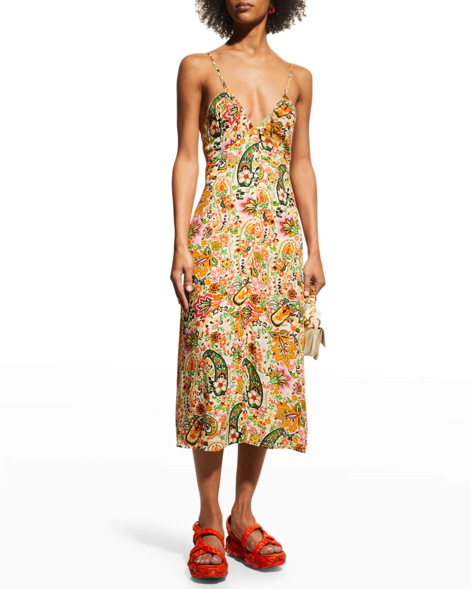 ba&sh Baila Floral Button-Front A-Line Midi Dress | Neiman Marcus