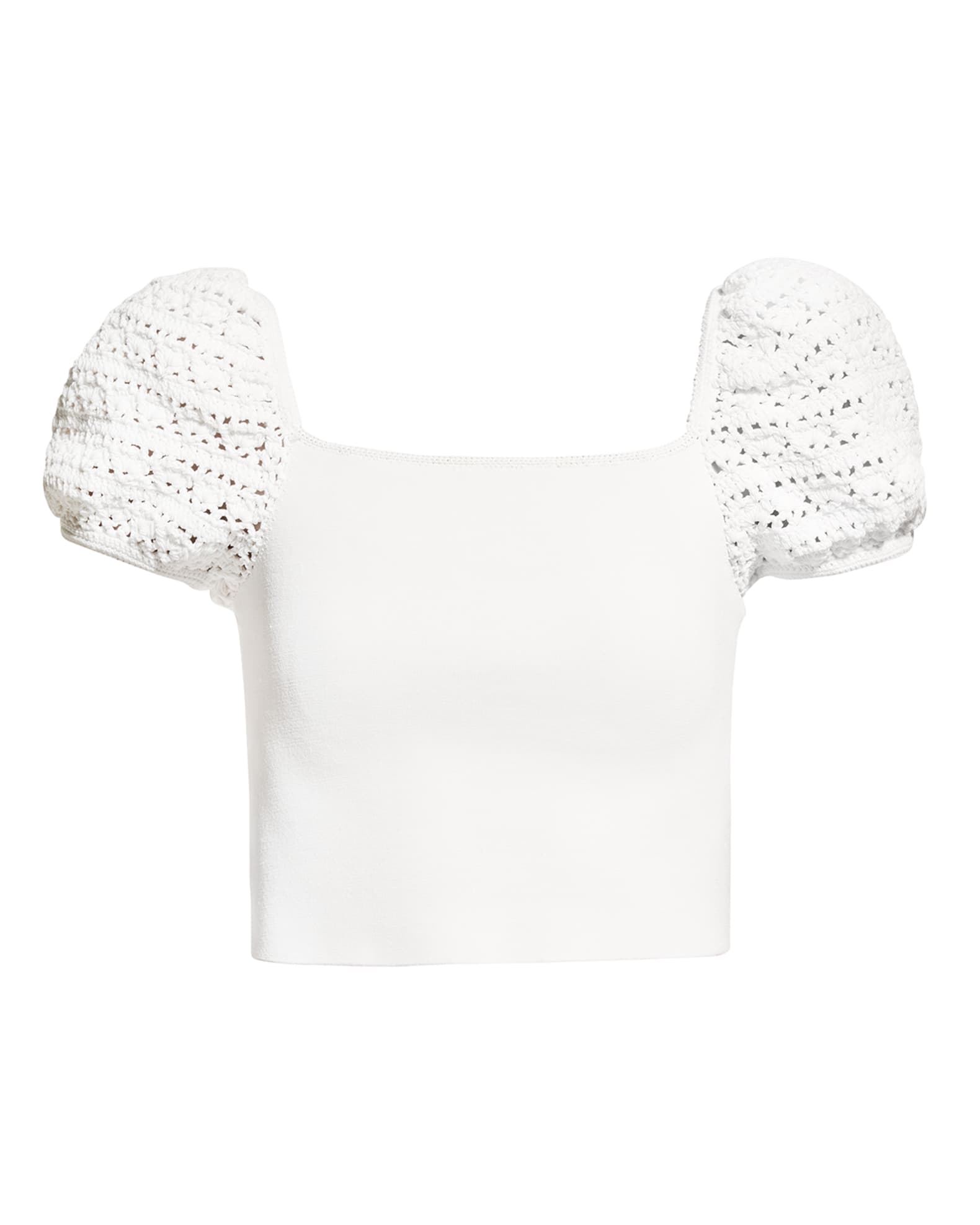 Alice + Olivia Caley Crochet Puff-Sleeve Crop Top | Neiman Marcus