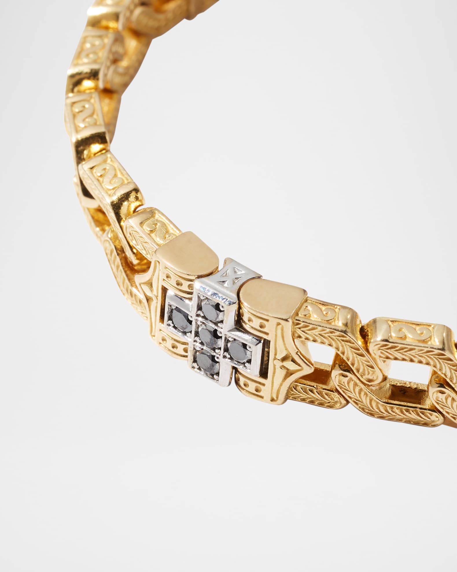 Konstantino Men's 18K Gold Black Diamond Filigree Chain Bracelet