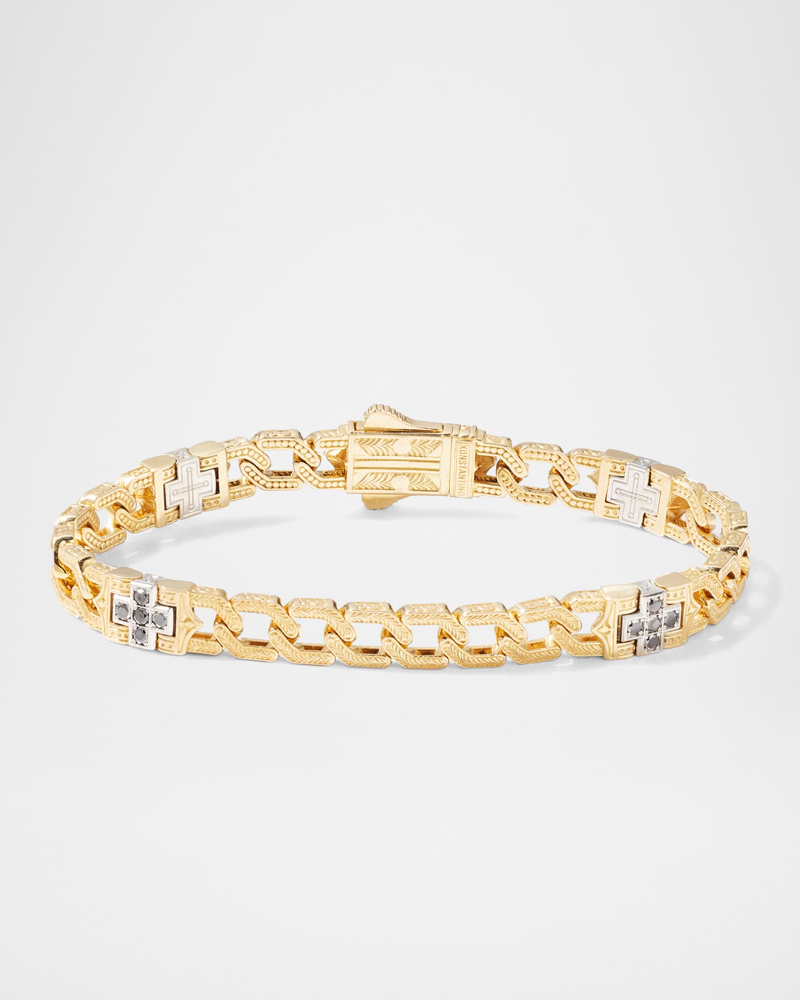 Konstantino Men's 18K Gold Black Diamond Filigree Chain Bracelet
