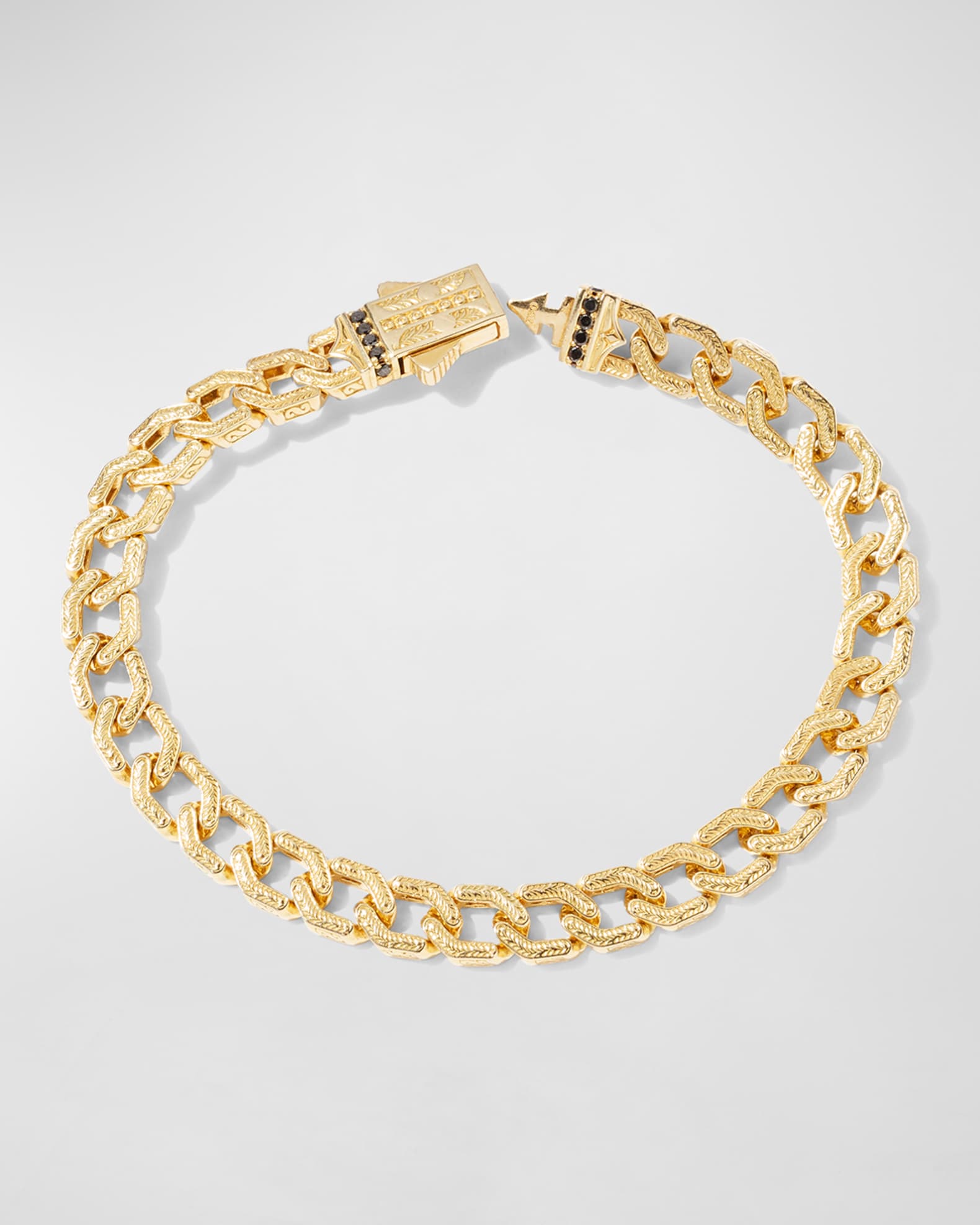 Men's 18K Gold Black Diamond Filigree Chain Bracelet 0