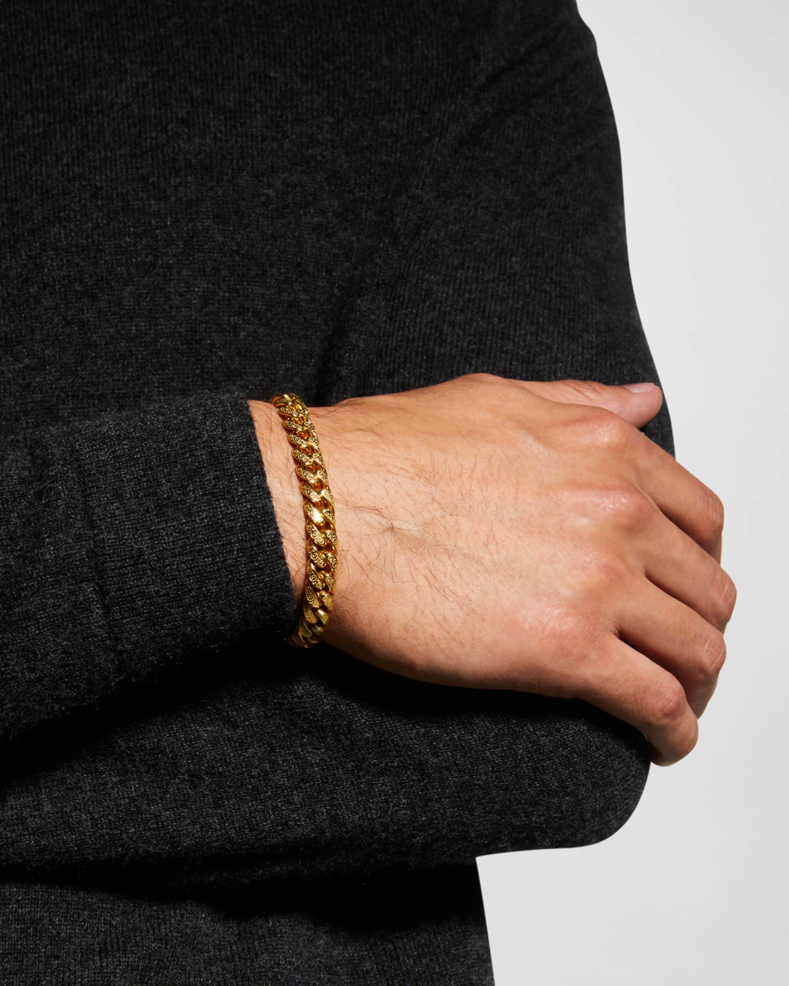 Men's 18k Gold Filigree Chain Bracelet w/ Diamonds 1