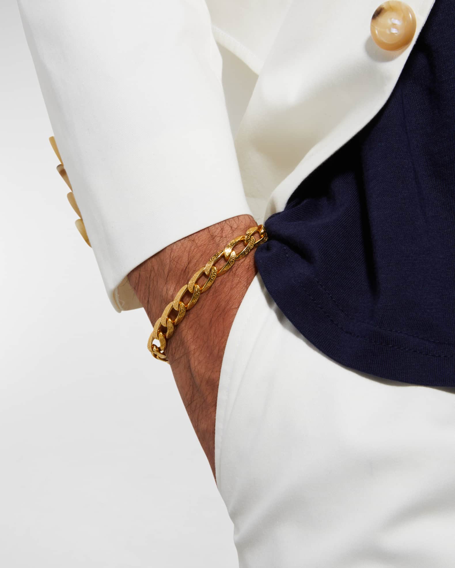 Men's 18k Yellow Gold Filigree Curb Chain Bracelet 1