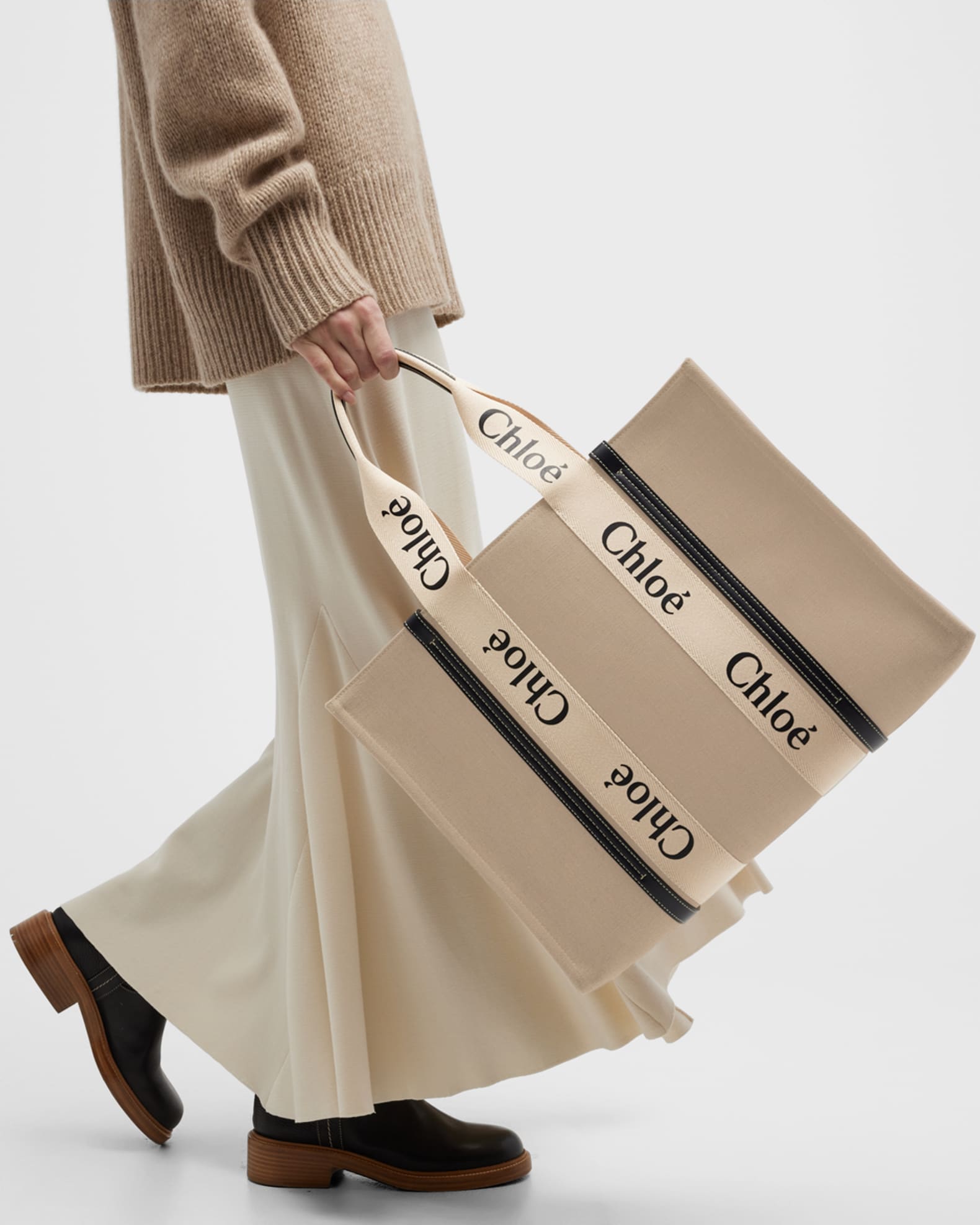 Chloe Woody Large Tote Bag in Linen Neiman Marcus