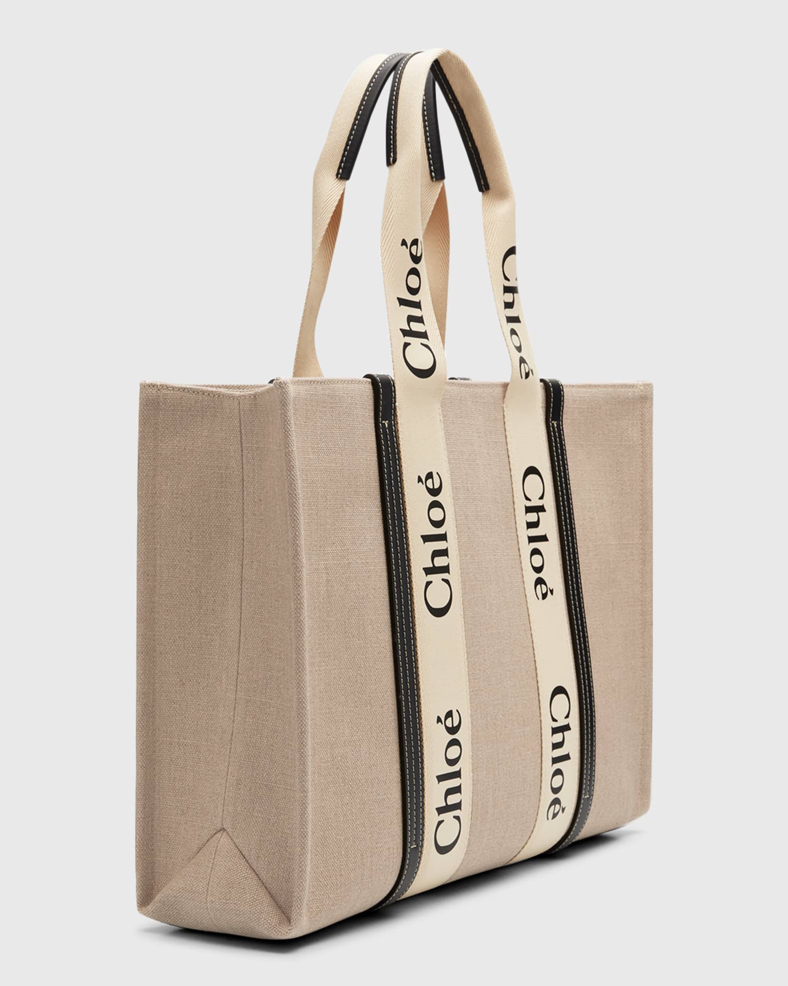 Chloe Woody Large Linen Tote Bag | Neiman Marcus