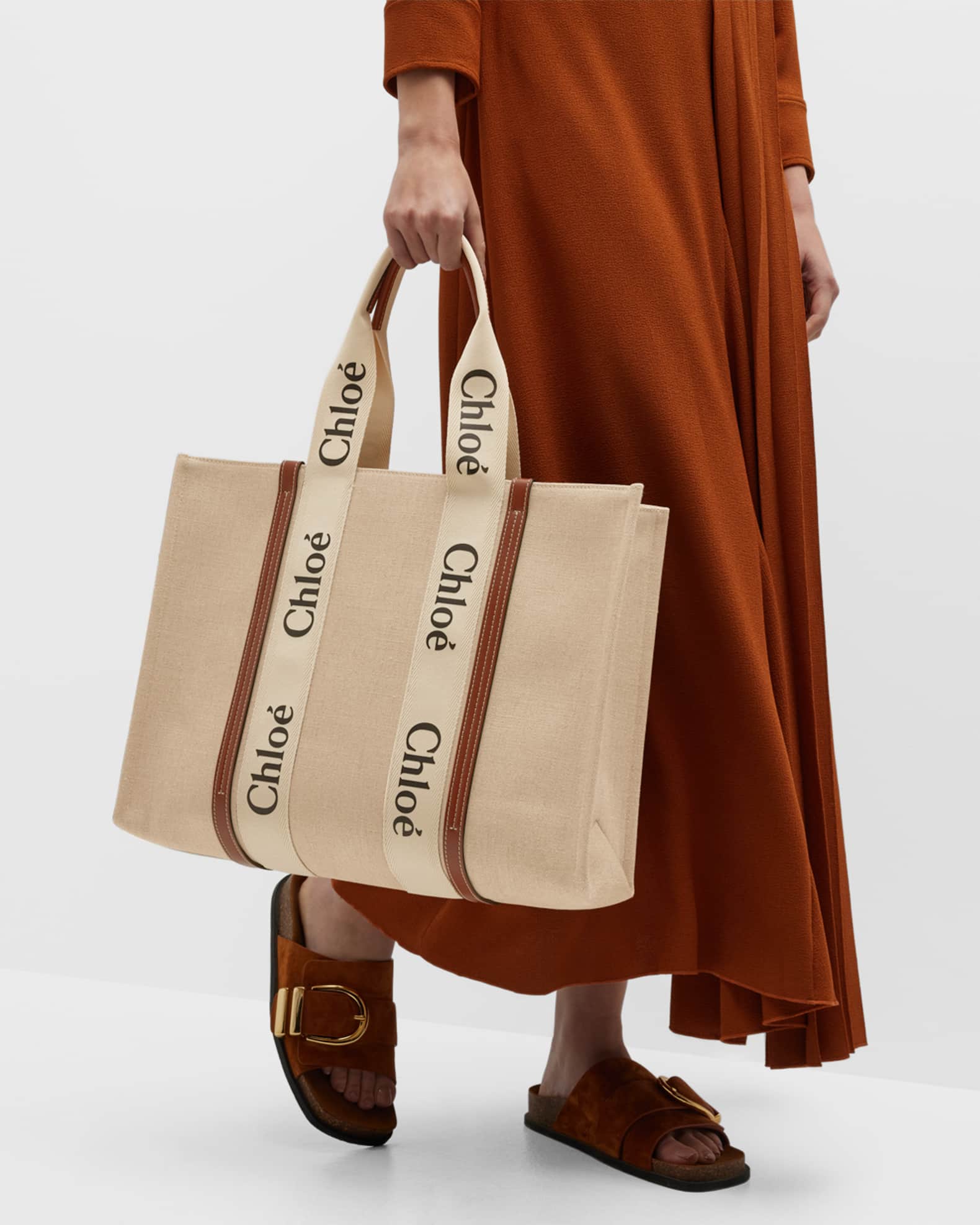 トートバッグ CHLOE BORSA TOTE WOODY IN LINO Chloé Woody Small Linen Crossbody Tote Bag (Tote Bags