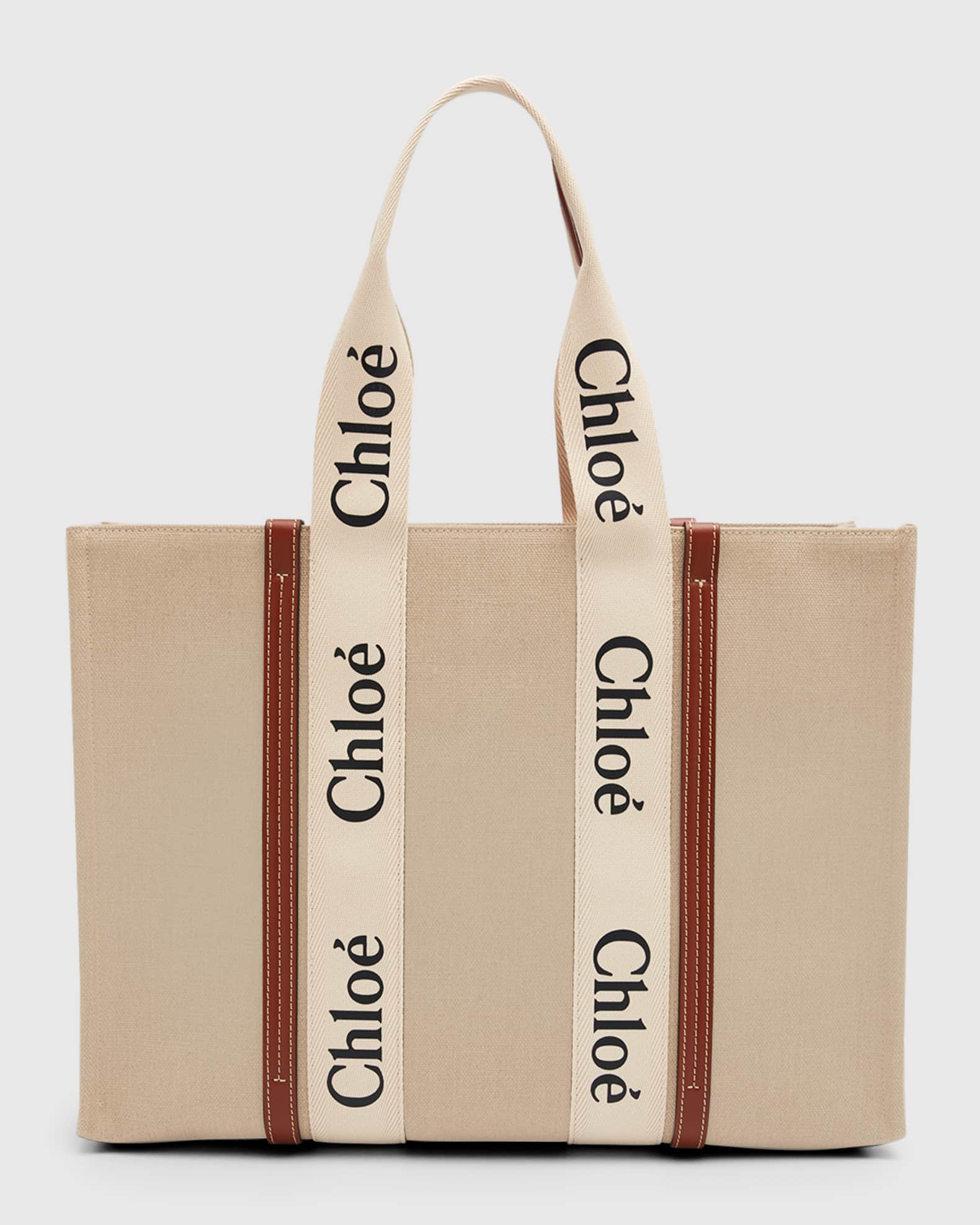 トートバッグ CHLOE BORSA TOTE WOODY IN LINO Chloe Woody Large Tote Bag in Linen | Neiman Marcus