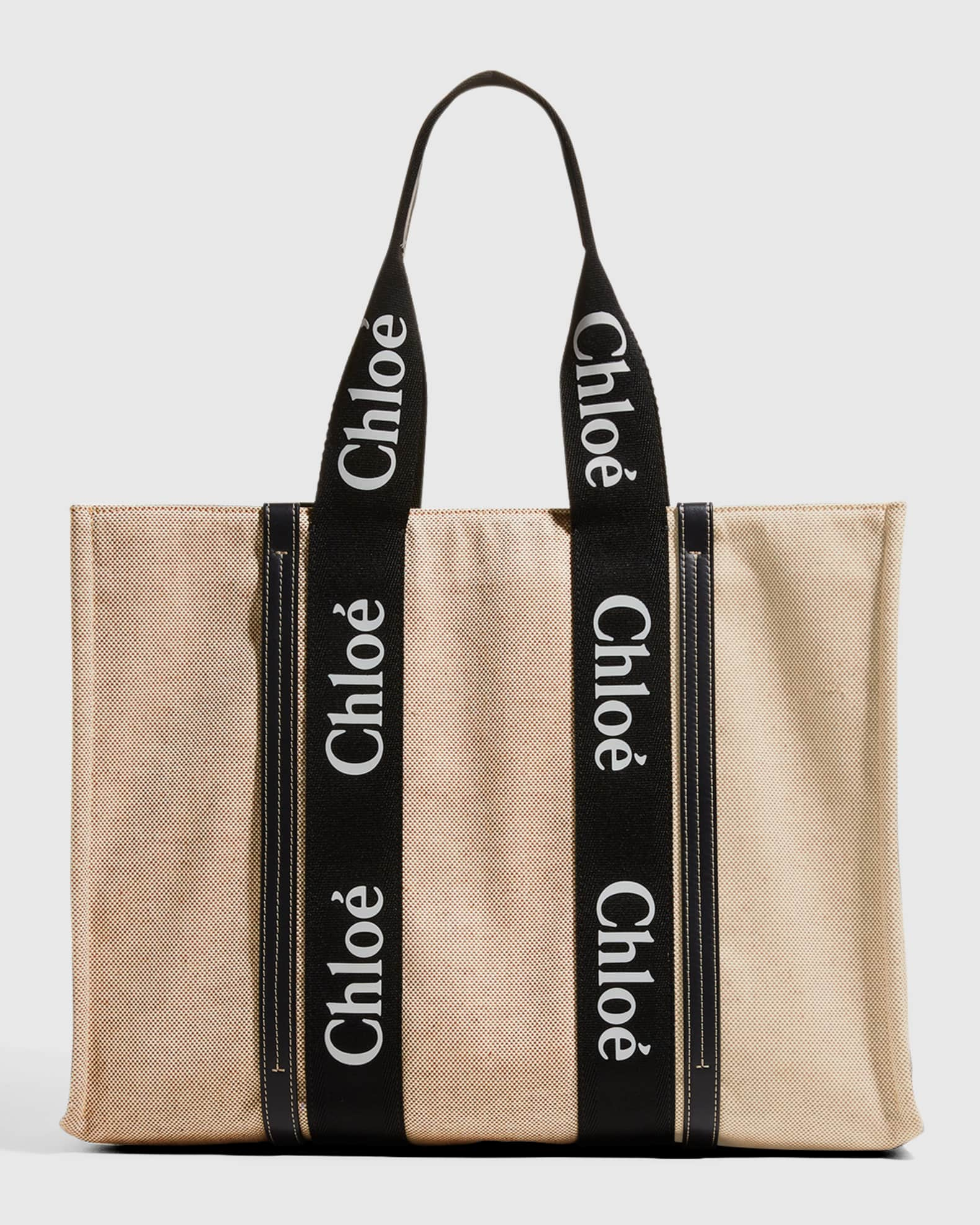 Chloe Woody Large Linen Tote Bag | Neiman Marcus