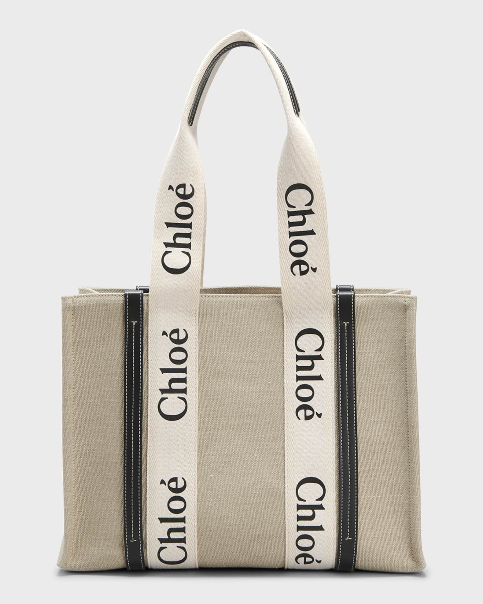 トートバッグ CHLOE WOODY TOTE BAG IN LINEN AND LEATHER Chloé Woody Tote Bag In Linen & Leather | Chloé MA