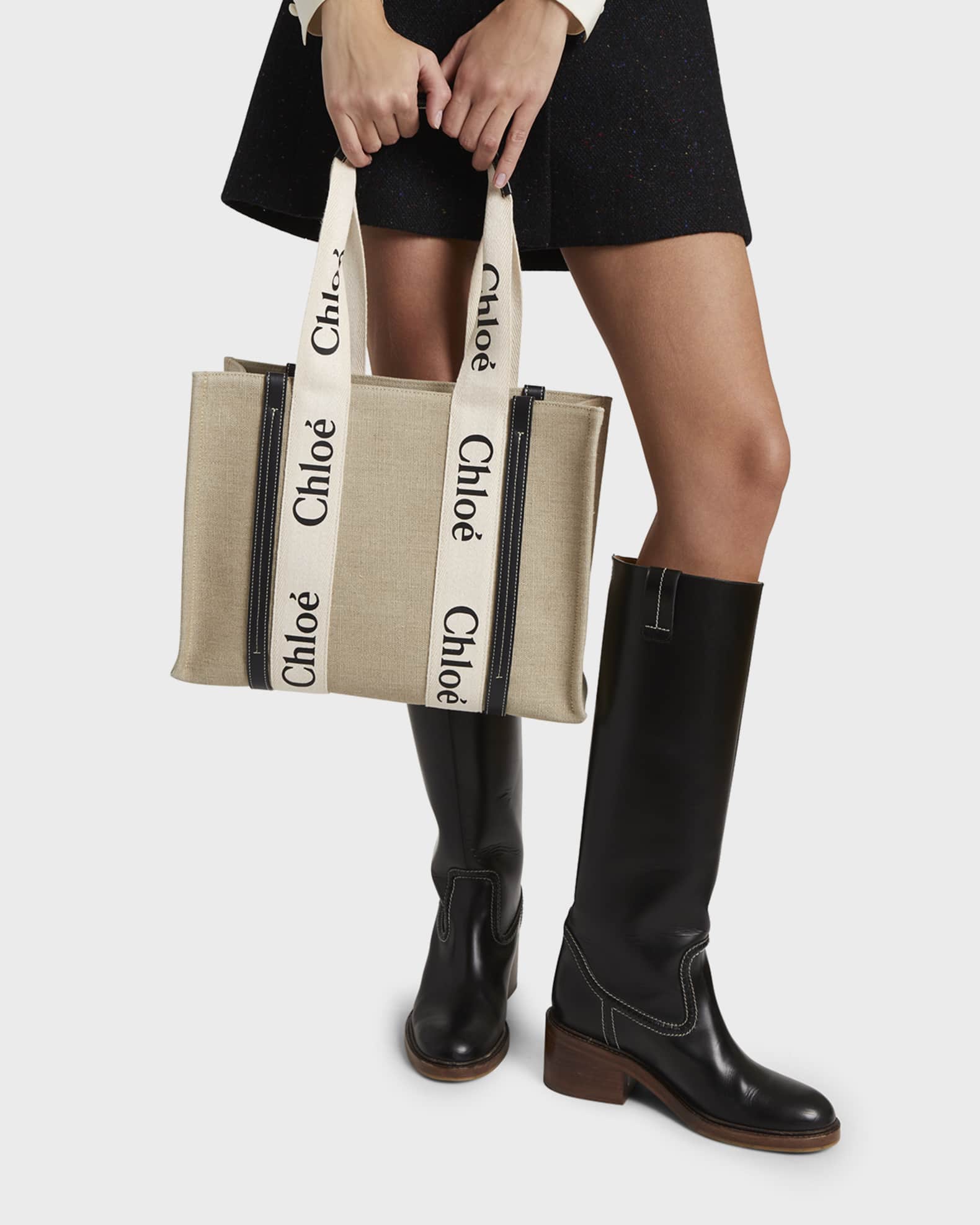 Chloe Woody Medium Tote Bag in Linen | Neiman Marcus