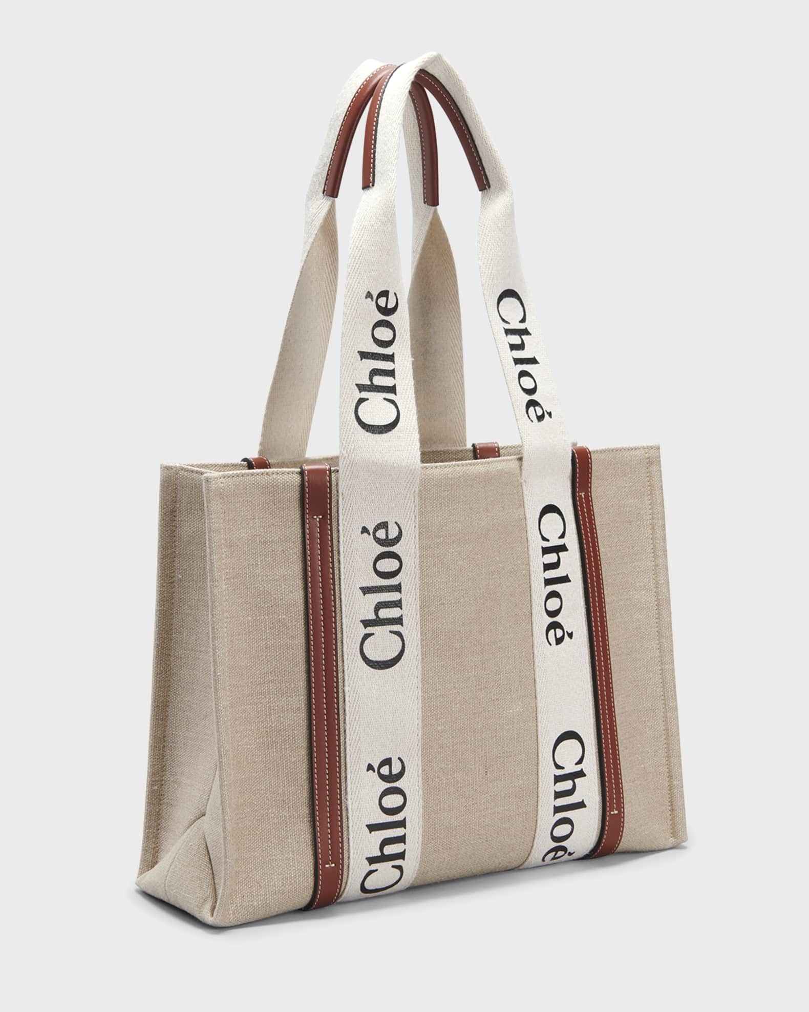 Chloé WOODY MEDIUM TOT Chloe Woody Medium Tote Bag in Linen | Neiman Marcus