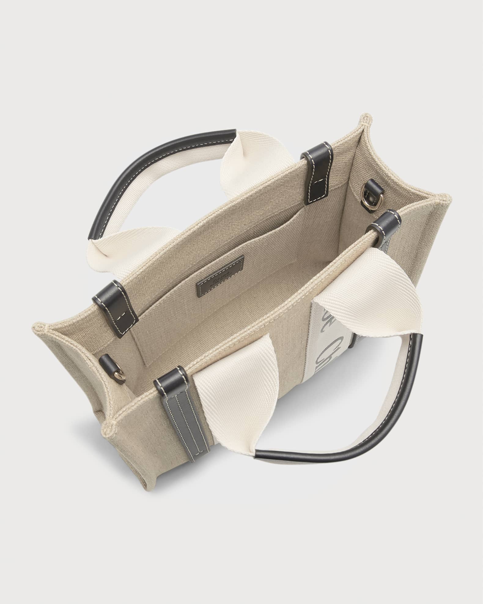 Woody Small Tote Bag in Linen with Crossbody Strap | Neiman