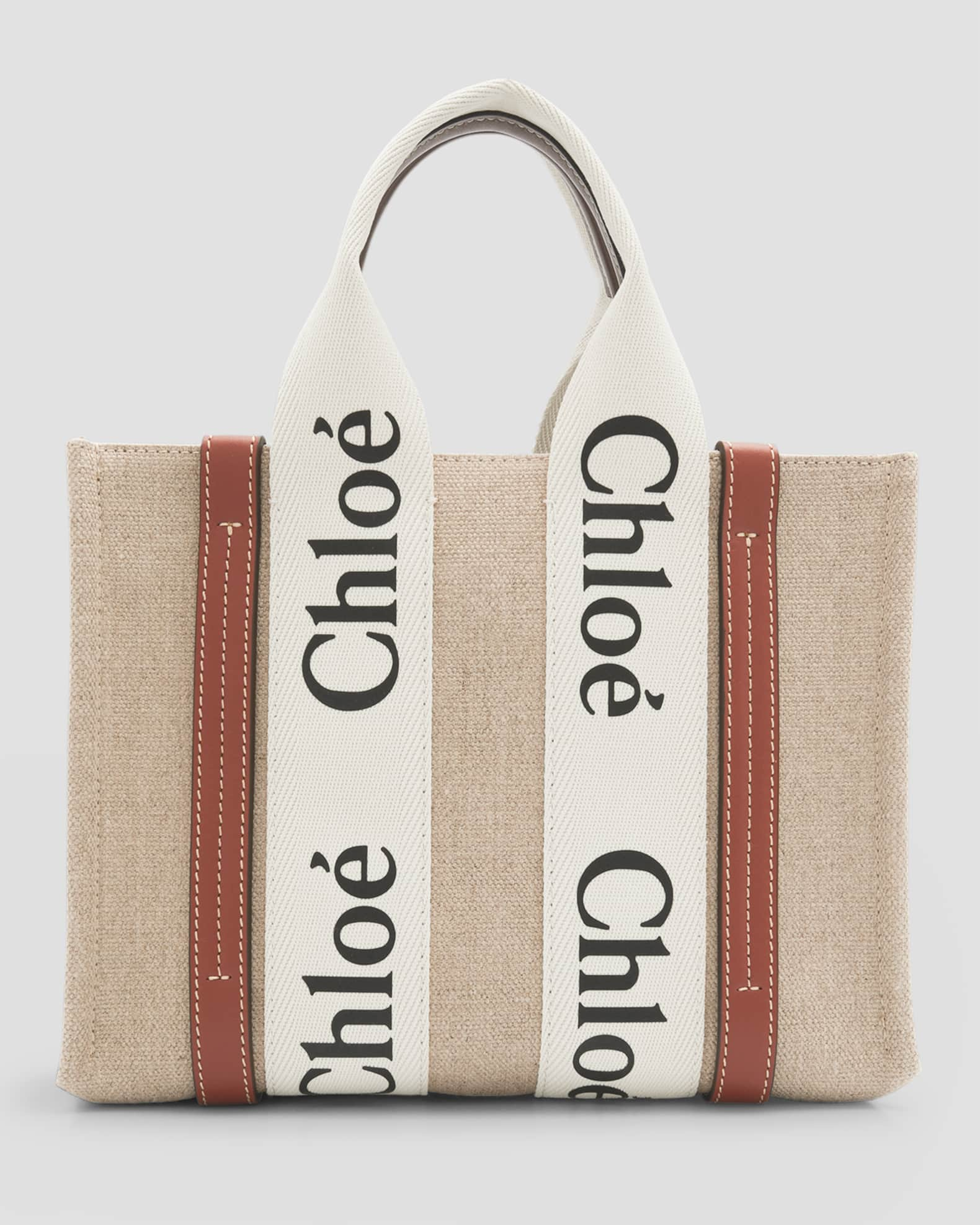 Chloe Woody Small Eco Linen Tote Bag | Neiman Marcus