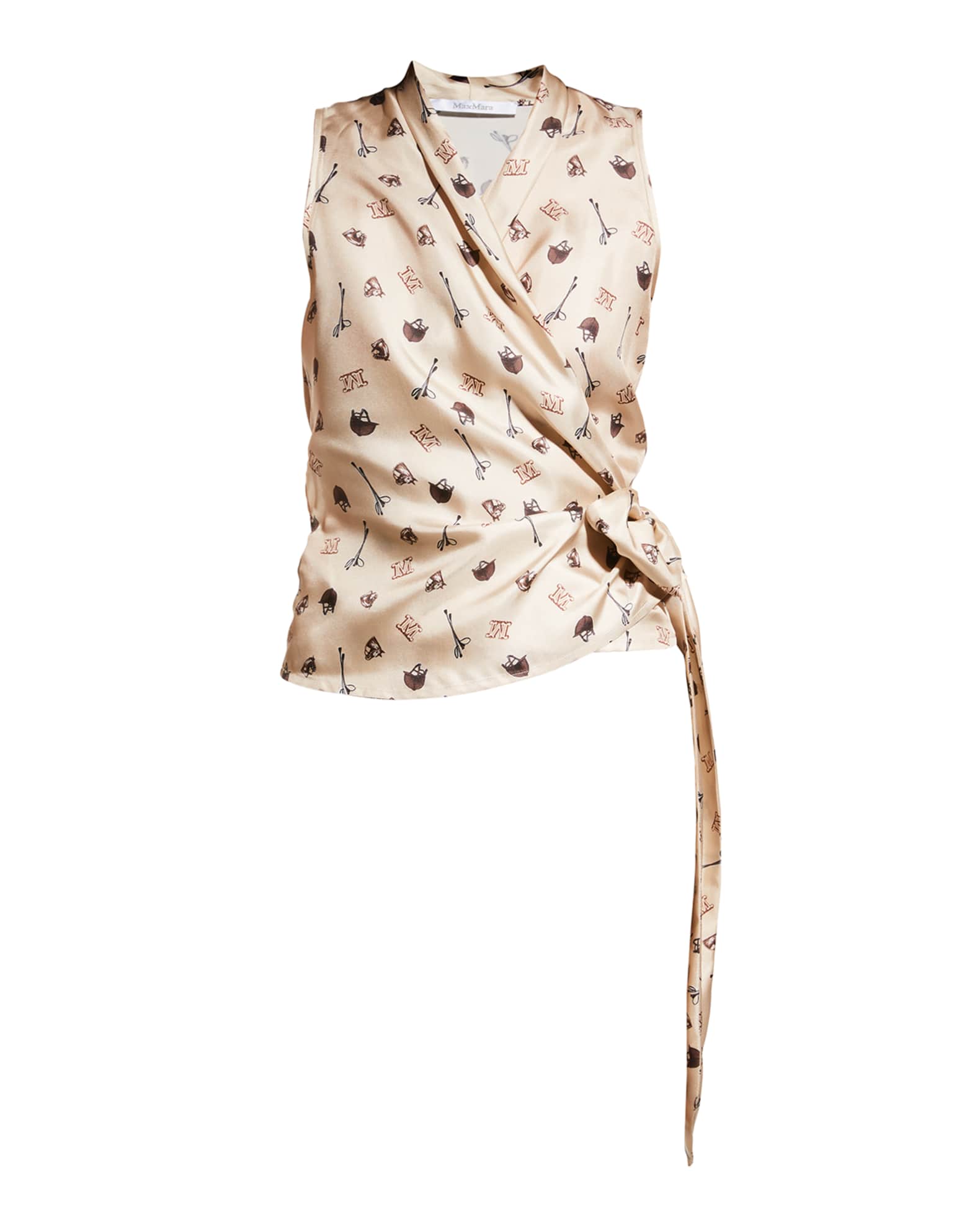 Gin Monogram-Print Silk Wrap Top 1