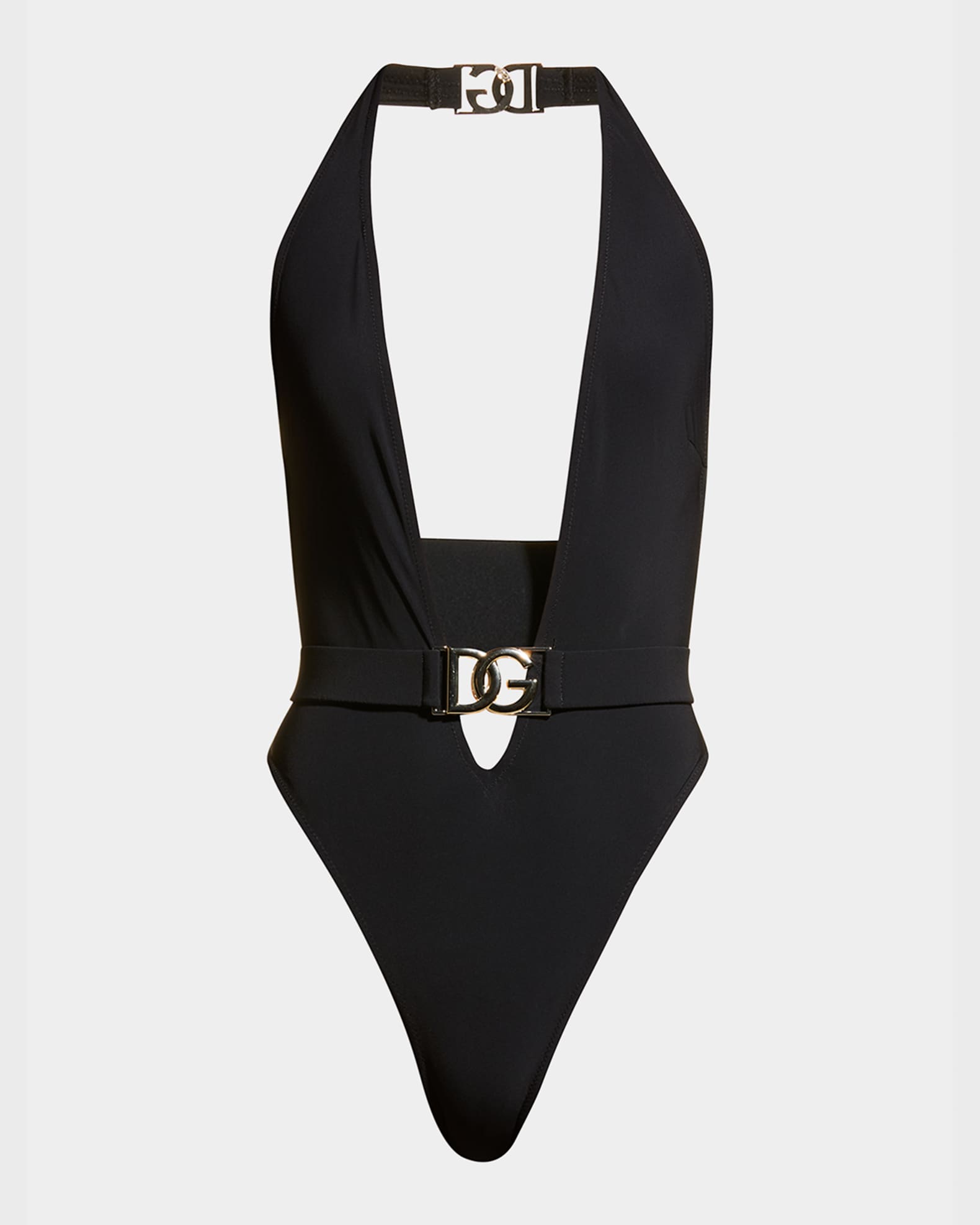 Dolce & Gabbana Black Deep V-Neck One Piece Swimsuit Swimwear