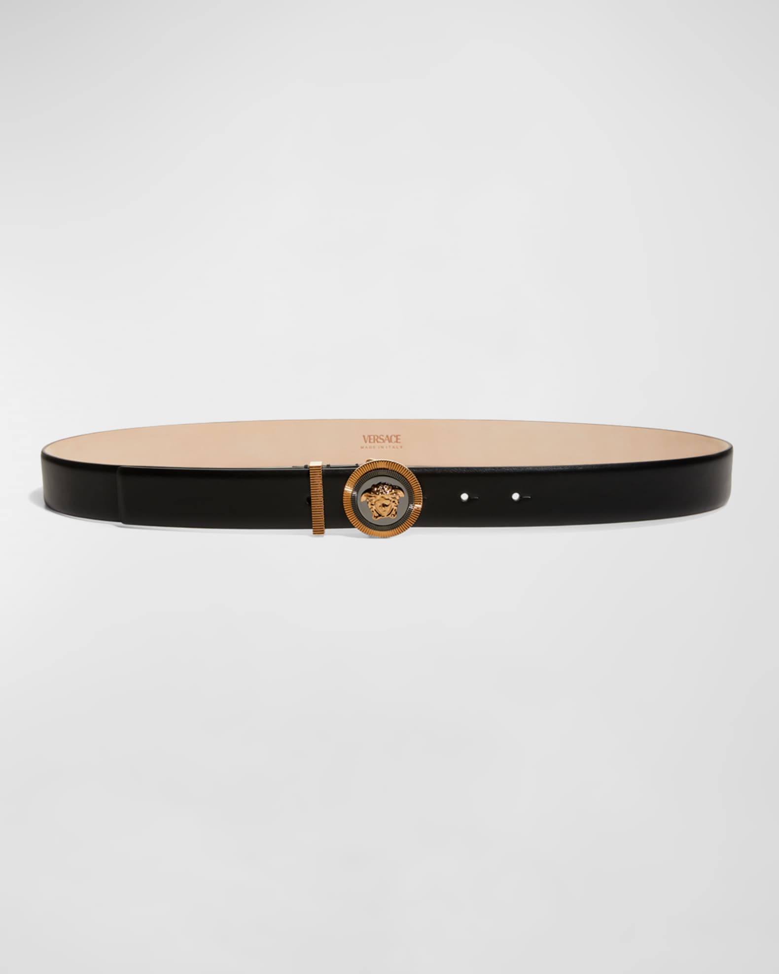 Medusa Biggie Leather Belt in Black - Versace