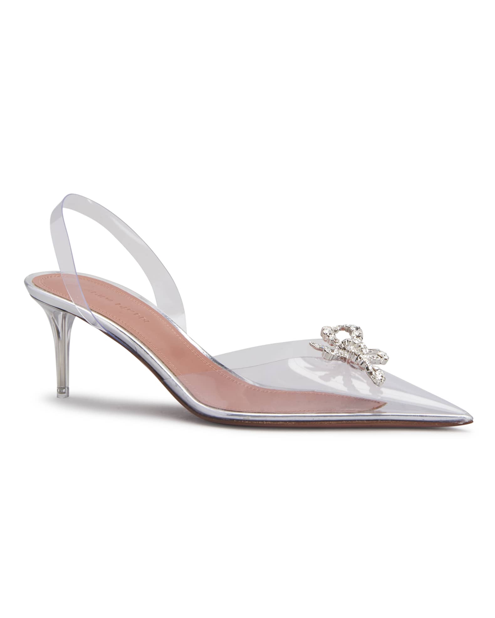 Amina Muaddi Rosie Clear Bow Halter Pumps | Neiman Marcus