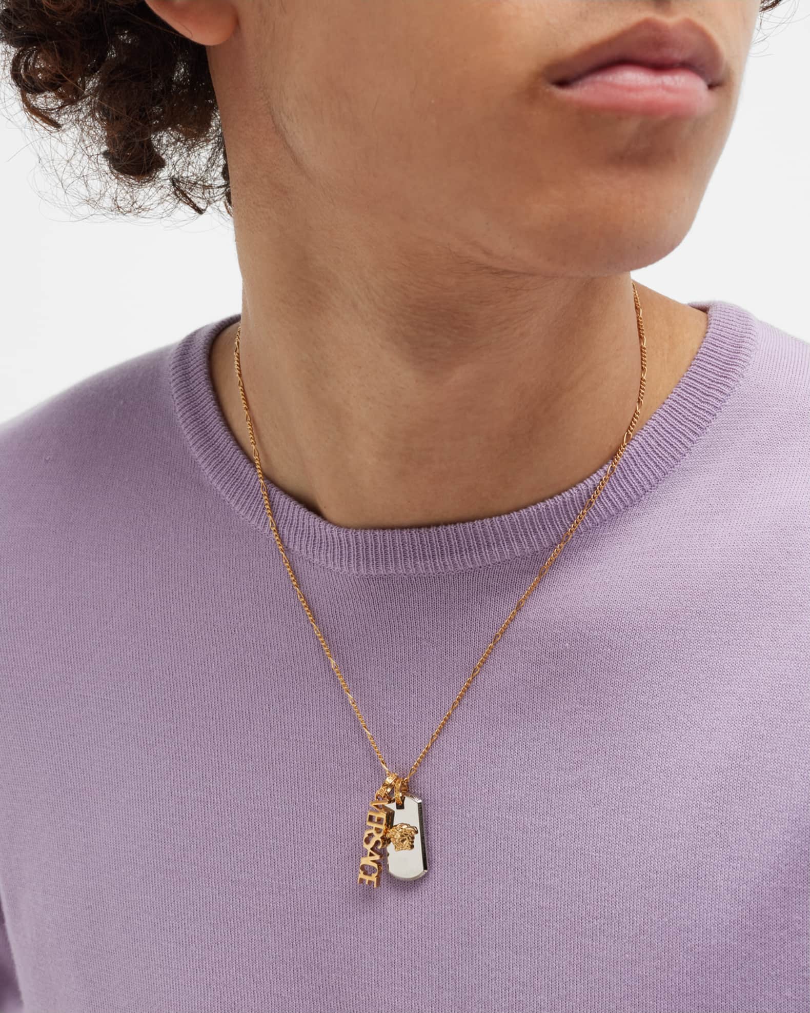 Versace men's gold necklace with pendant discount