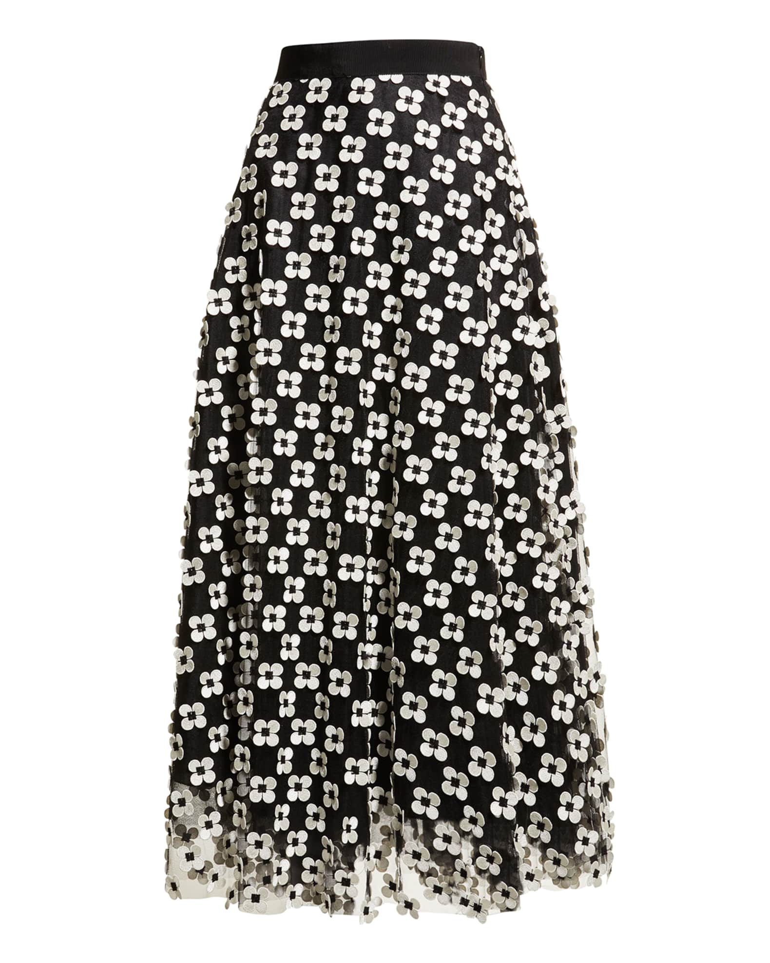 Maison Common Floral-Embroidered Tulle Overlay Midi Skirt | Neiman Marcus