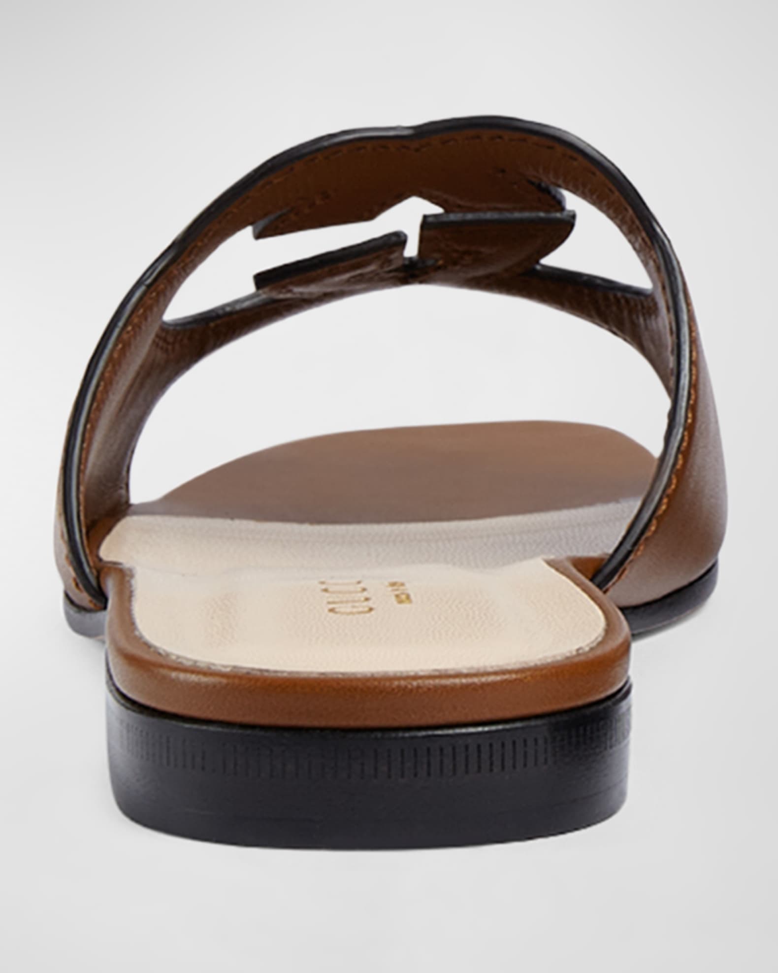 Gucci Leather Logo Cutout Flat Sandals | Neiman Marcus