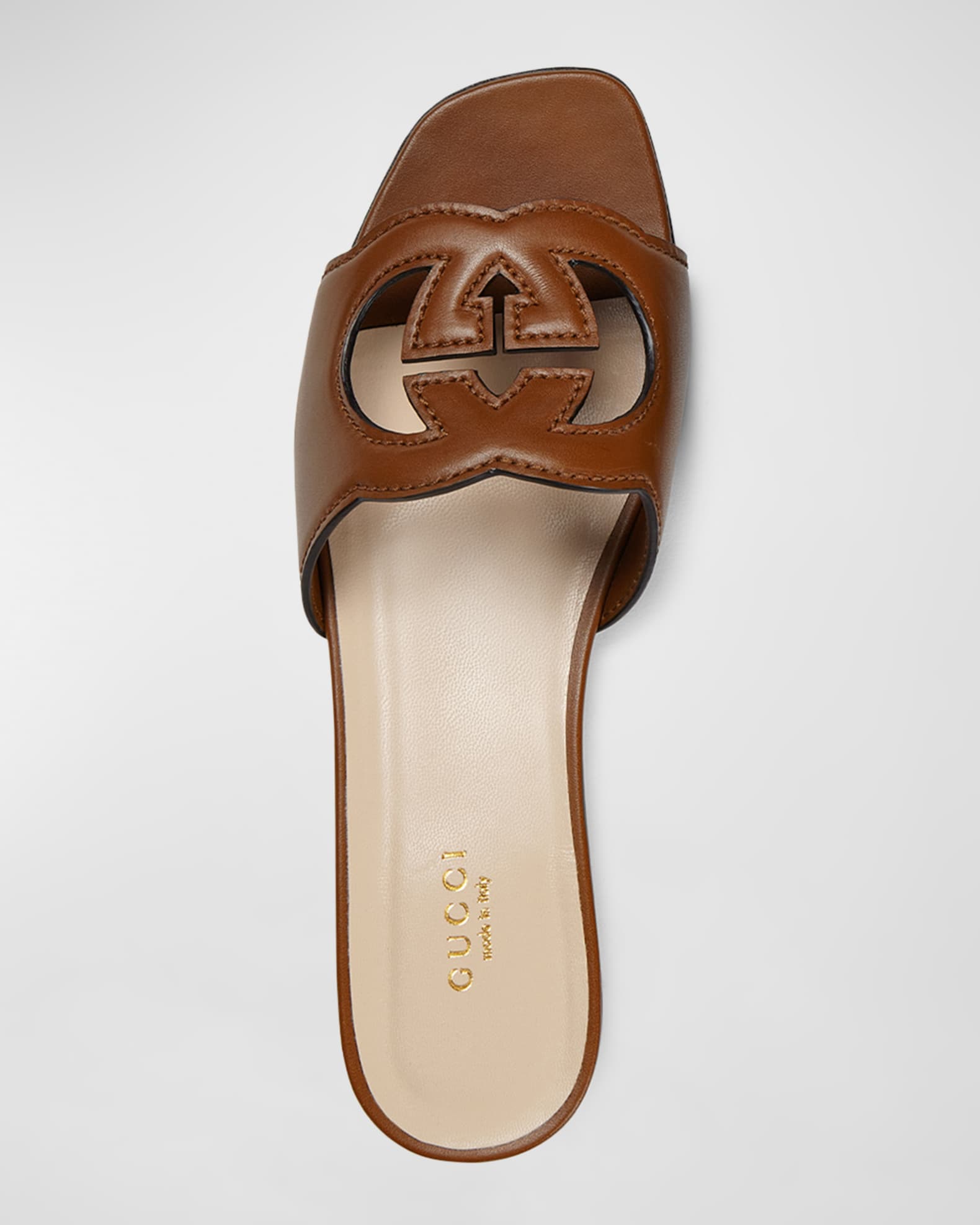 Leather Logo Cutout Flat Sandals