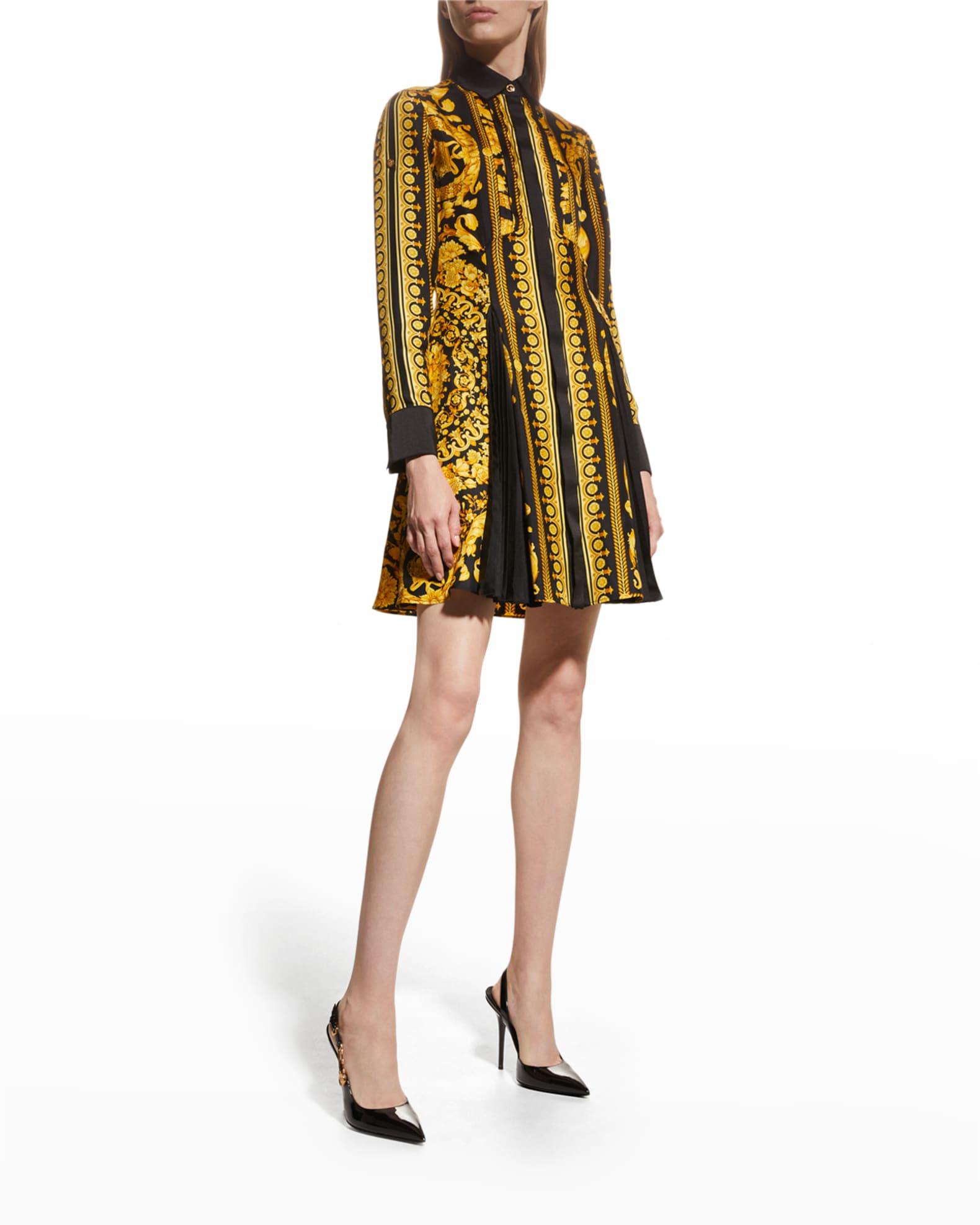 Versace Baroque Heritage Pleated Mini Shirtdress Neiman Marcus