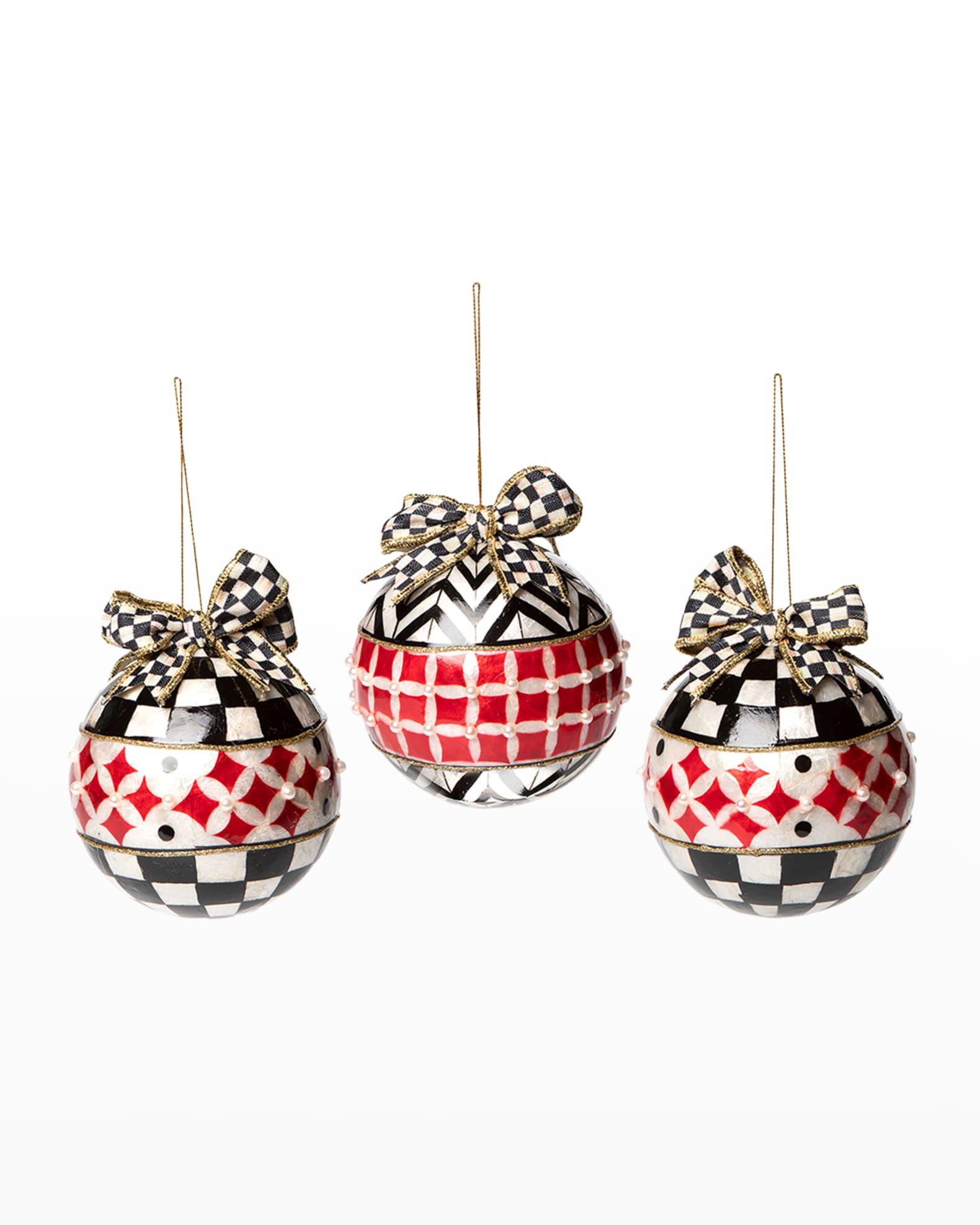 MacKenzie-Childs Checkmate Banded Capiz Ornaments - Set of 3 | Neiman ...