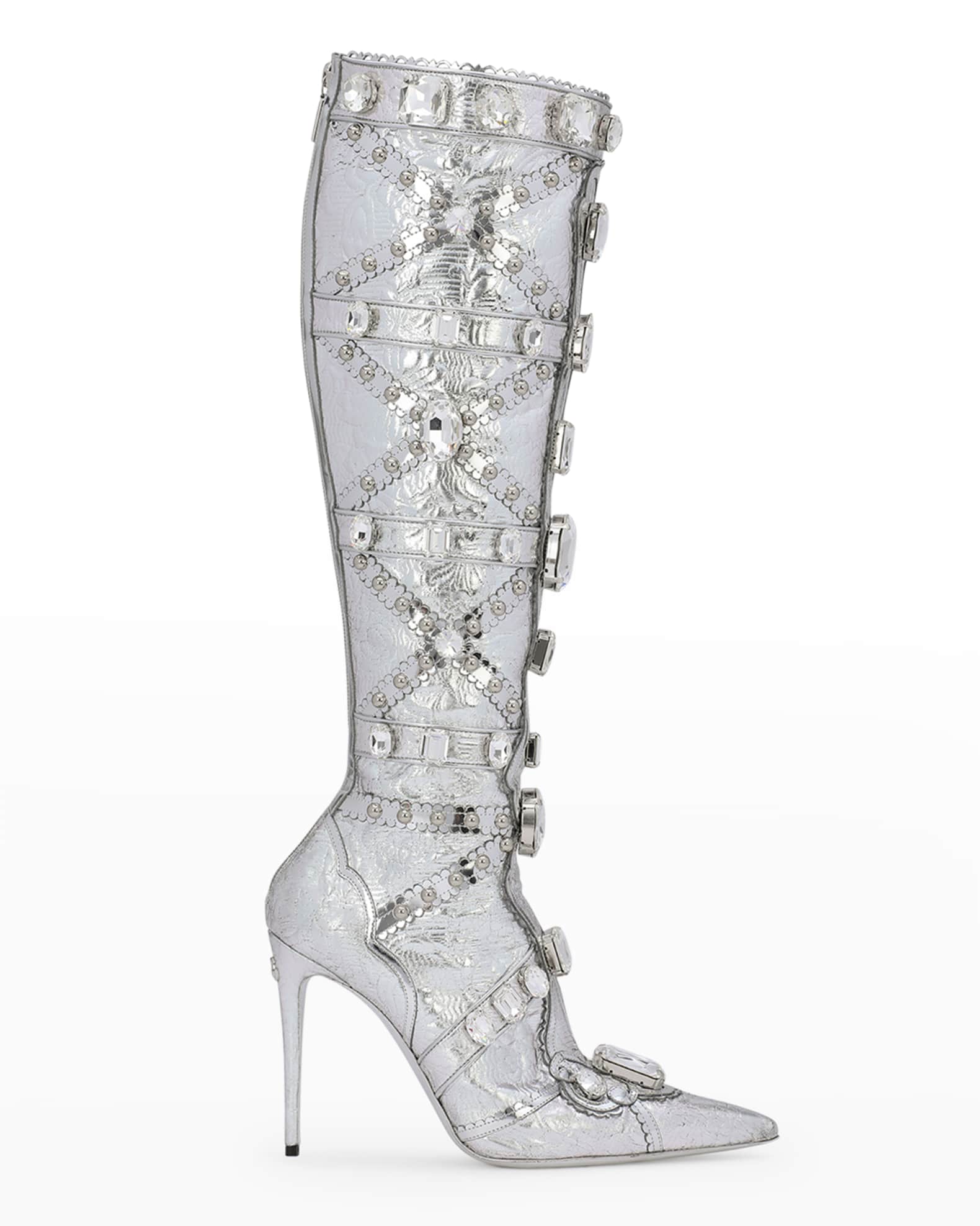 Dolce&Gabbana Metallic Crystal Stiletto Knee Boots Neiman Marcus