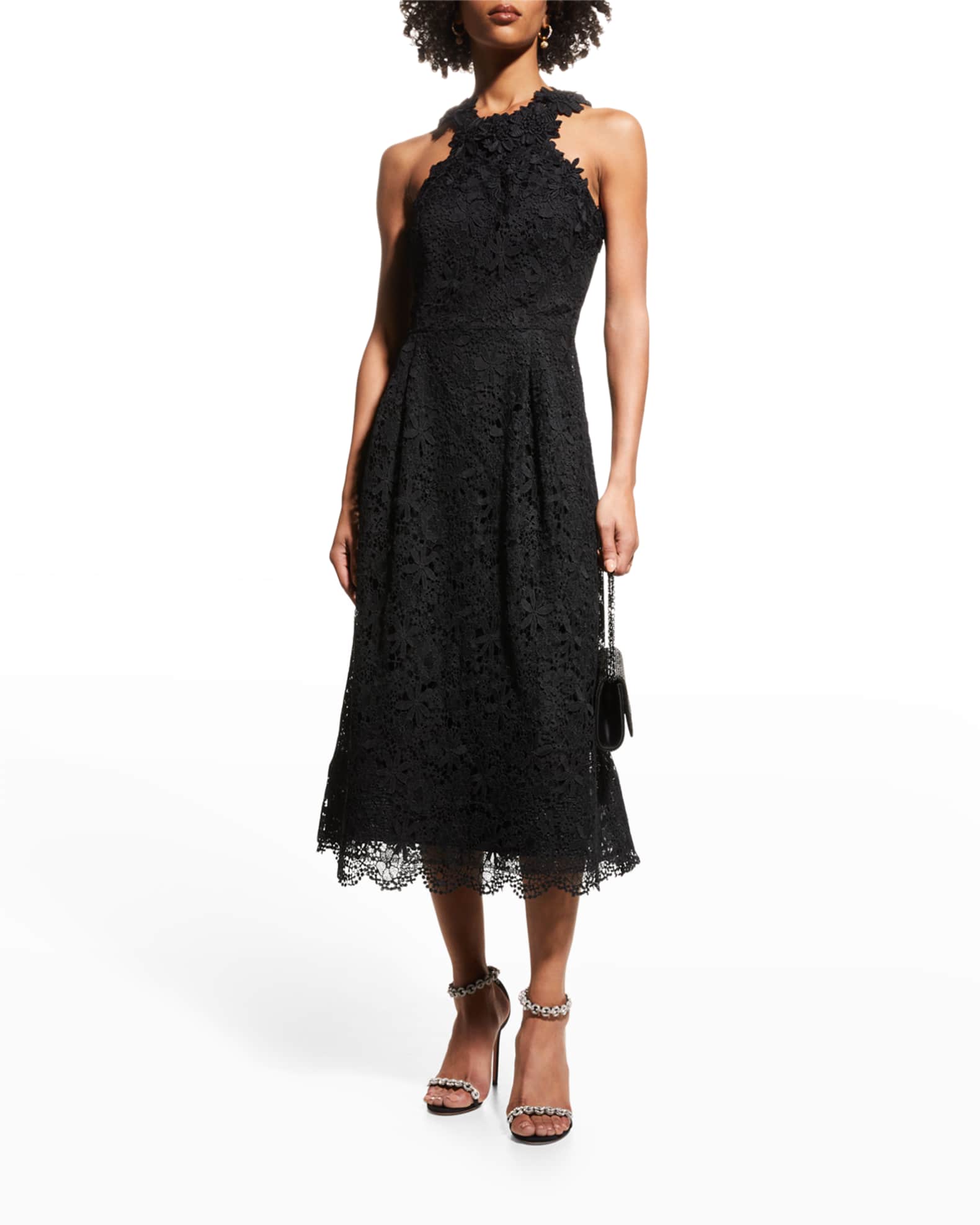 Rickie Freeman for Teri Jon Pleated Lace Halter Dress | Neiman Marcus