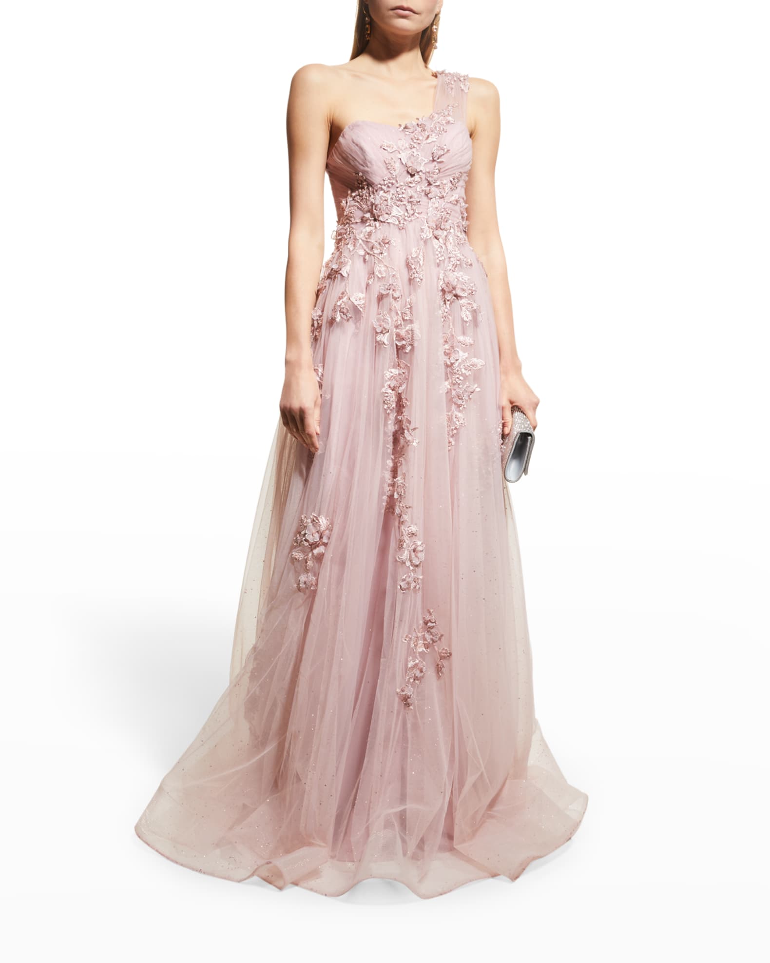Rickie Freeman for Teri Jon Pleated Tulle Floral Applique Gown | Neiman ...