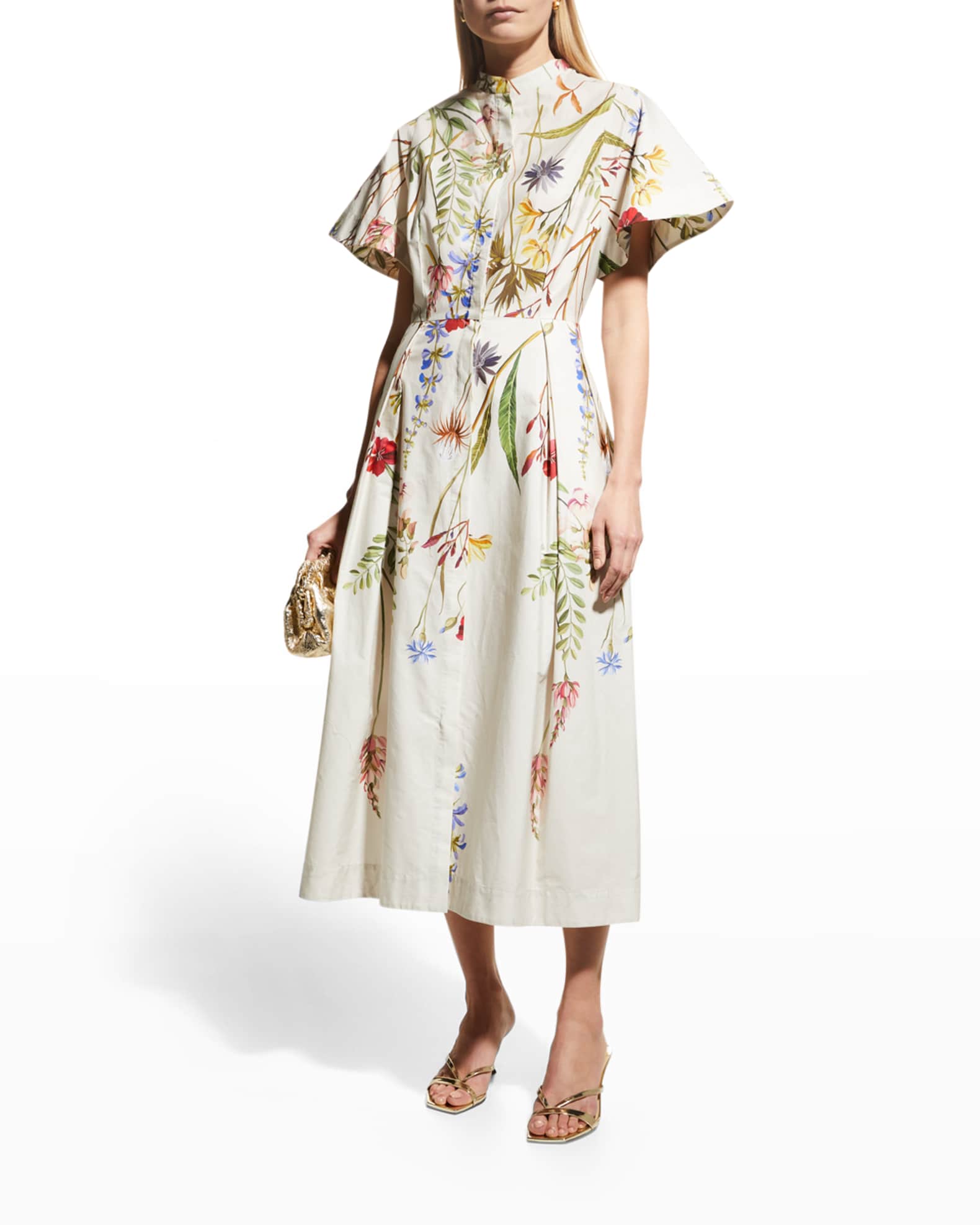 Rickie Freeman for Teri Jon Floral-Print Poplin Shirtdress | Neiman Marcus