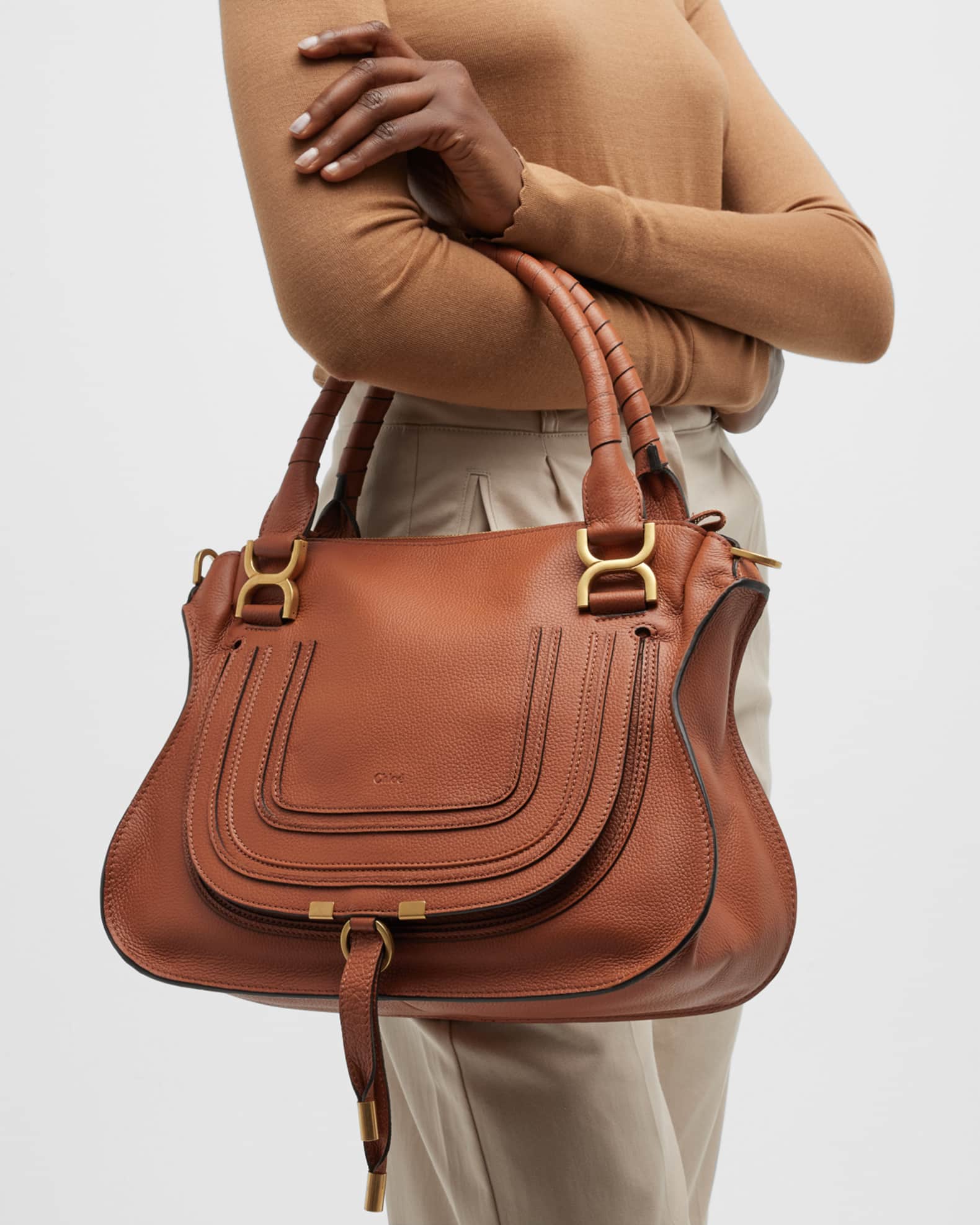 Chloe Marcie Medium Double Carry Satchel Bag in Grained Leather Neiman Marcus