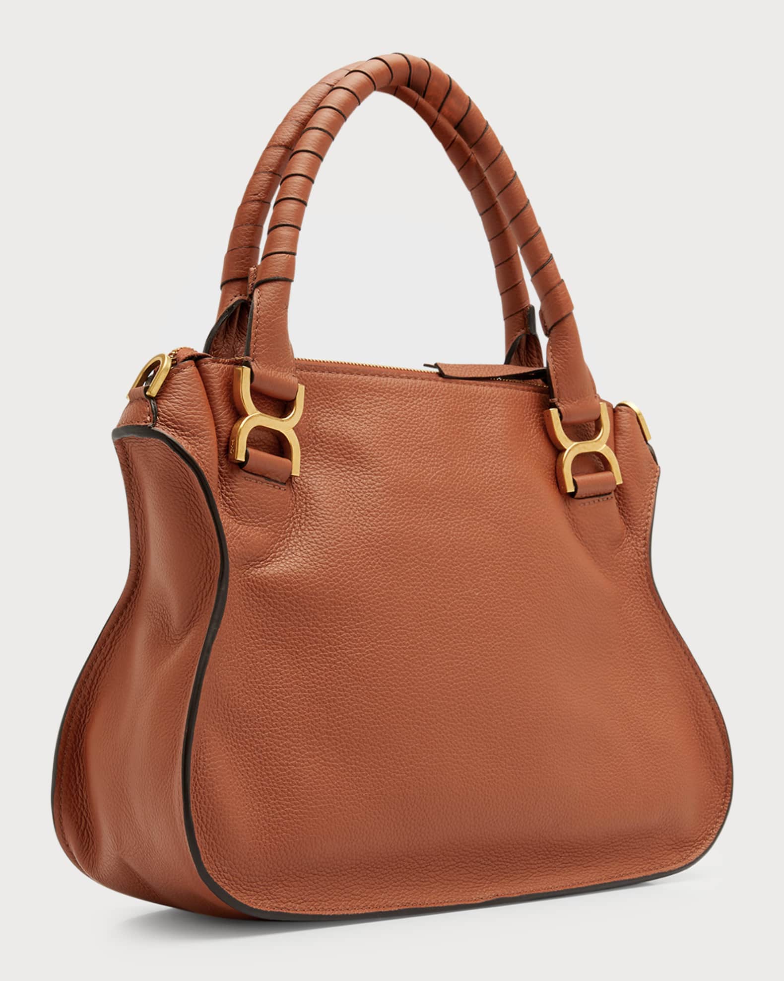 ハンドバッグ Chloe Marcie Medium Double Carry Pure Brown Chloe Marcie Medium Double Carry Satchel Bag in Grained
