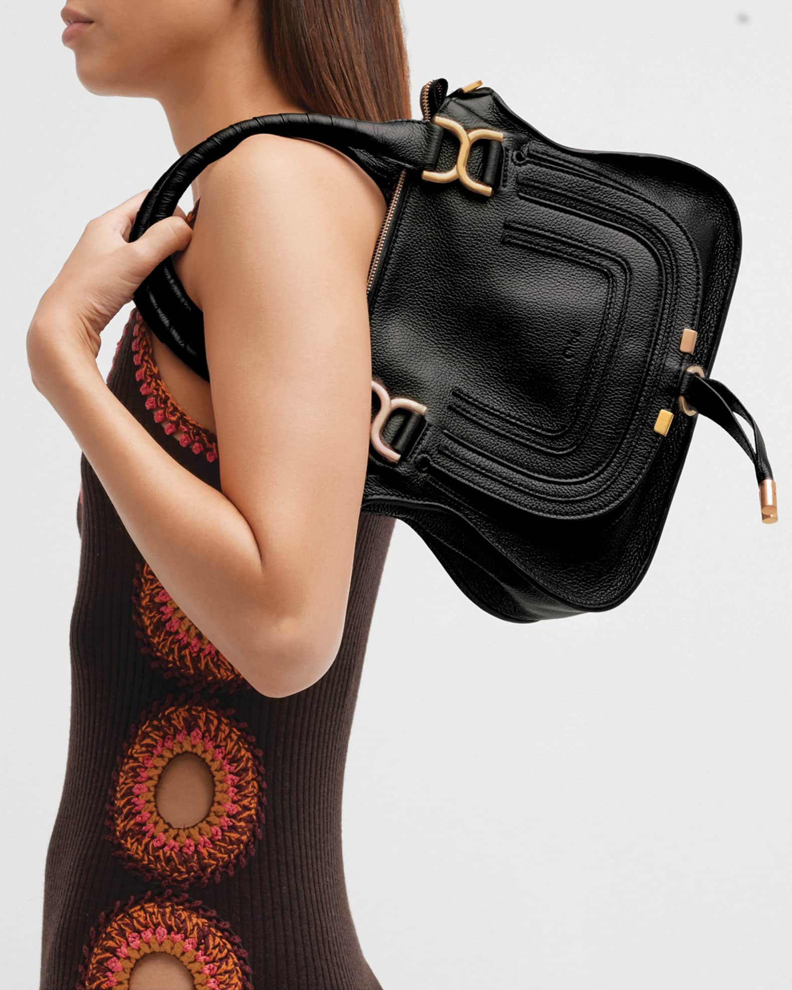 Chloe Marcie Small Satchel Bag in Grained Calfskin Neiman Marcus
