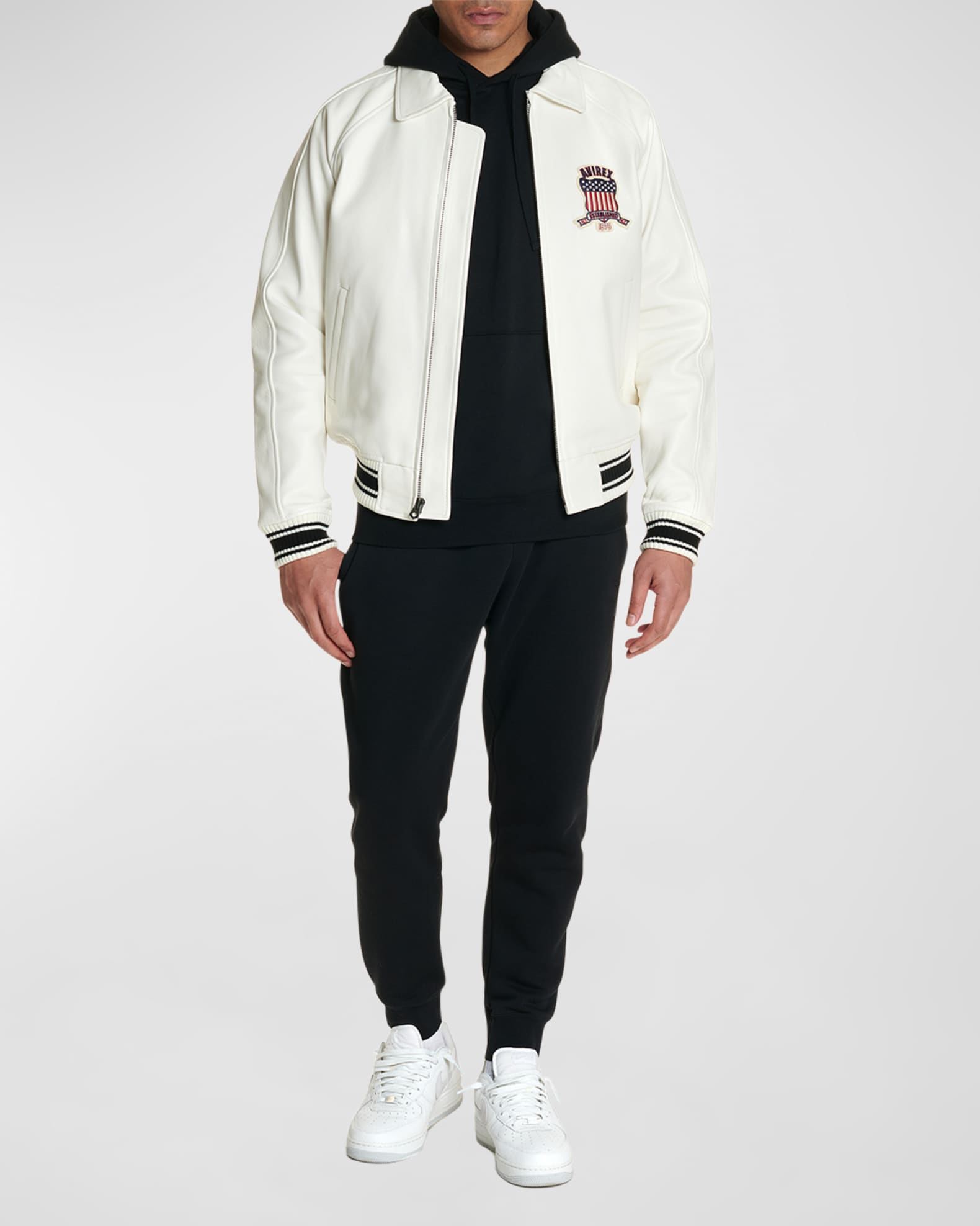 AVIREX Men's Icon Logo Leather Bomber Jacket Neiman Marcus