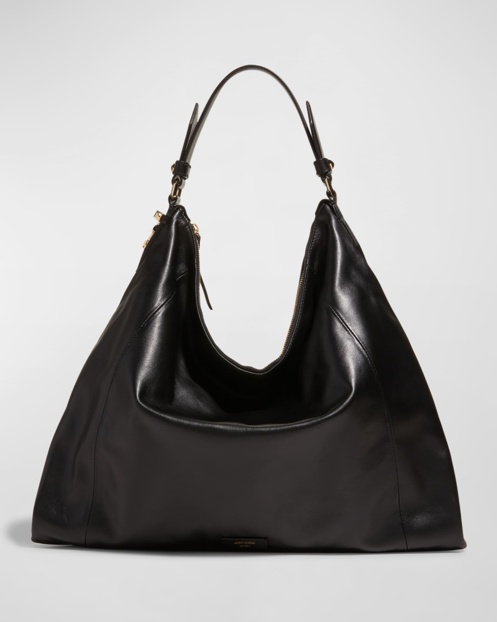 Small Hobo Bag Solid Black With Zipper Minimalist