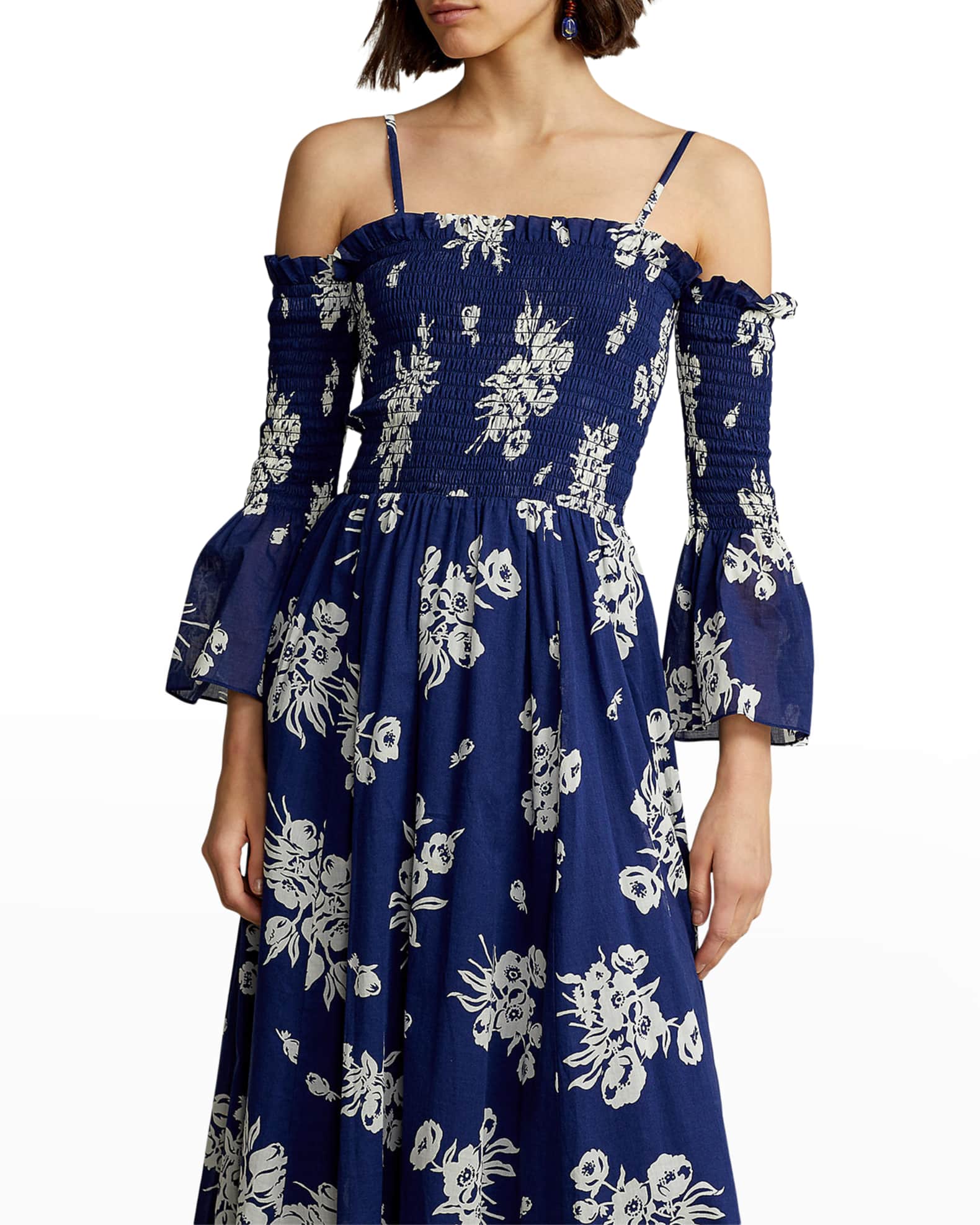Polo Ralph Lauren Jyleen Smocked Cold-Shoulder Dress | Neiman Marcus