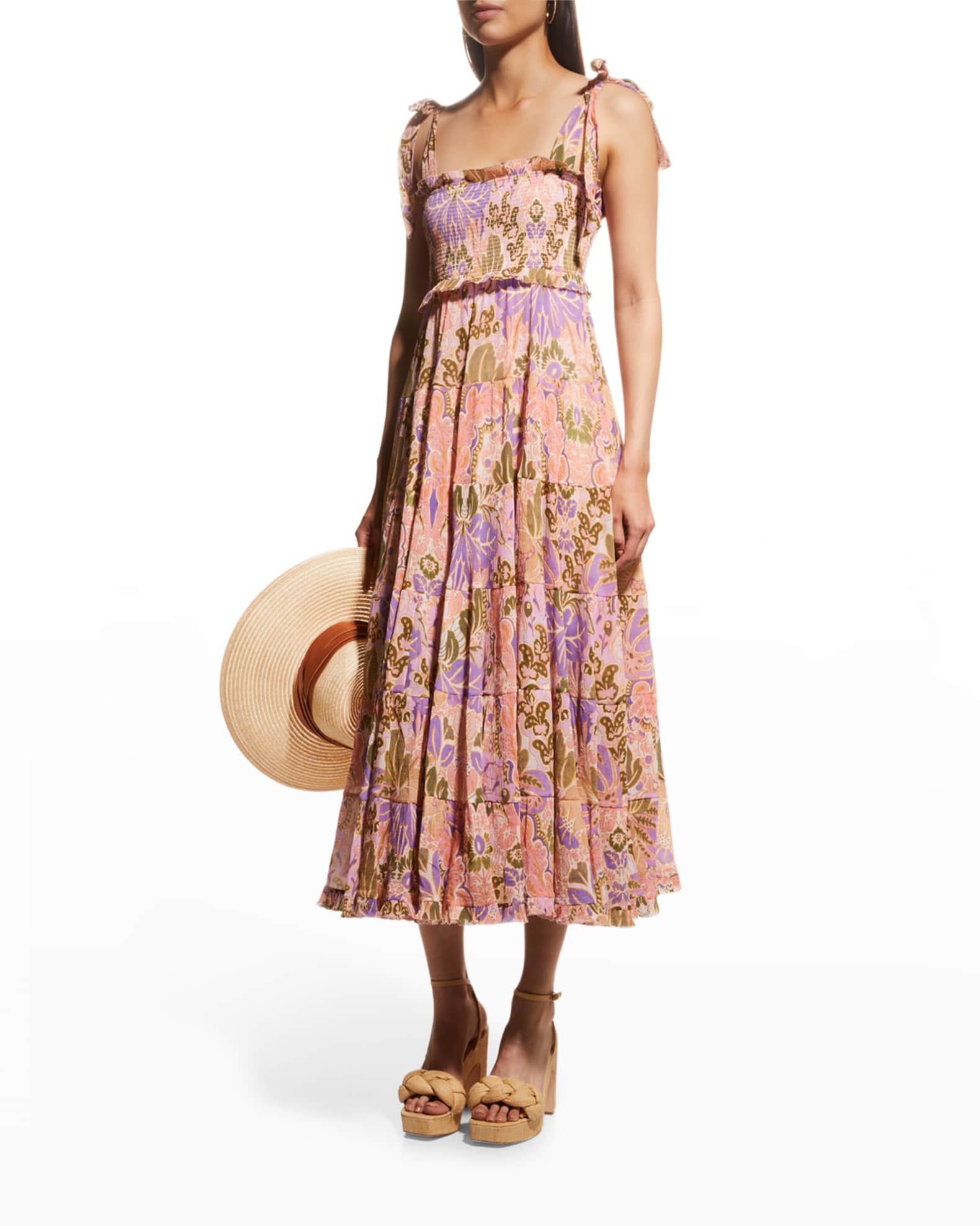 Zimmermann Violet Tiered Midi Sun Dress | Neiman Marcus
