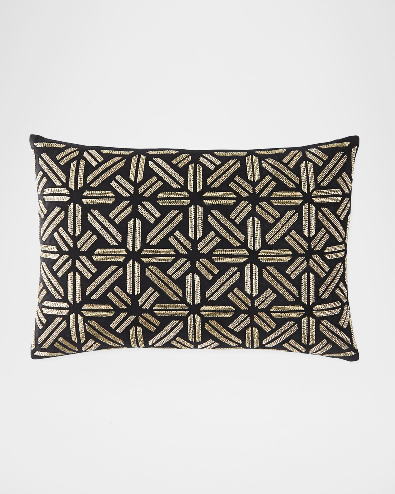 Black & Gold Velvet Beaded Decorative Pillow 0