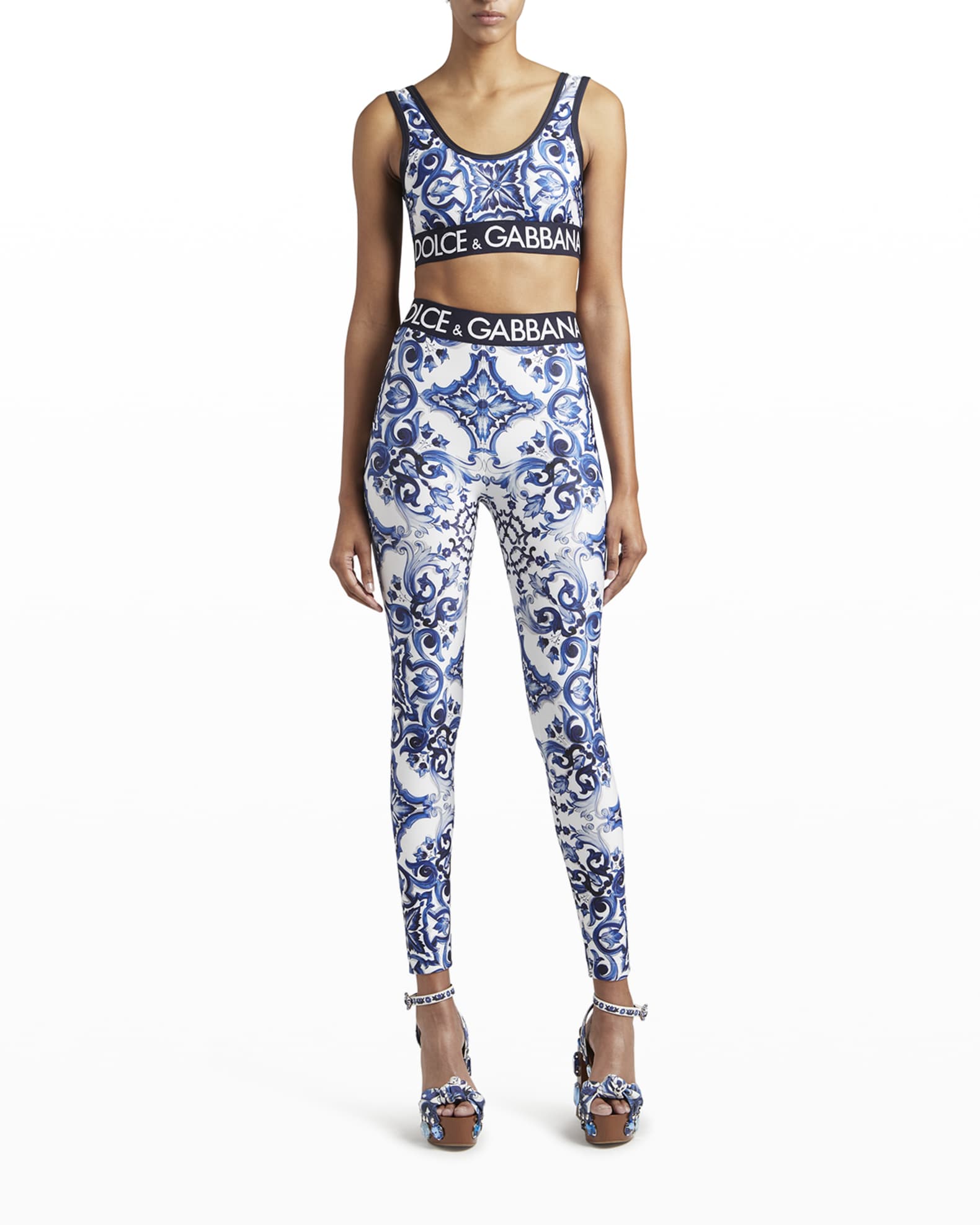 Dolce&Gabbana Logo Band TilePrint Lycra Leggings Neiman Marcus